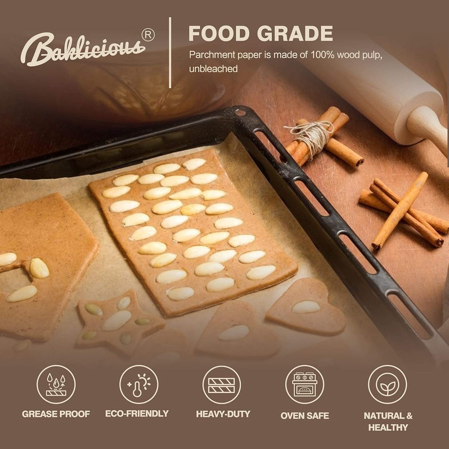 220 Pcs Unbleached Parchment Paper Baking Sheets, Baklicious Pre-cut Heavy Duty Parchment Baking Paper for Air Fryer, Oven, Bakeware, Steaming,