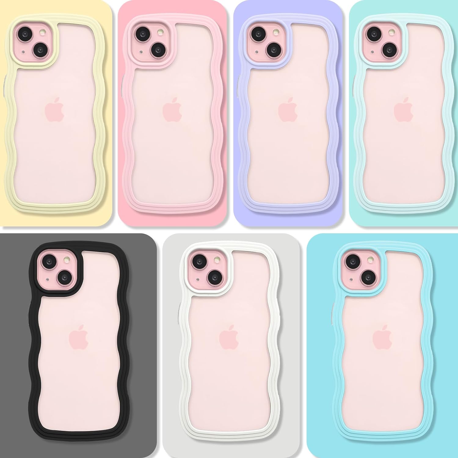 Anuck Funda para iPhone 15 con borde ondulado, diseño trasero transparente, agarre antideslizante, forma de marco rizado, a prueba de golpes, TPU