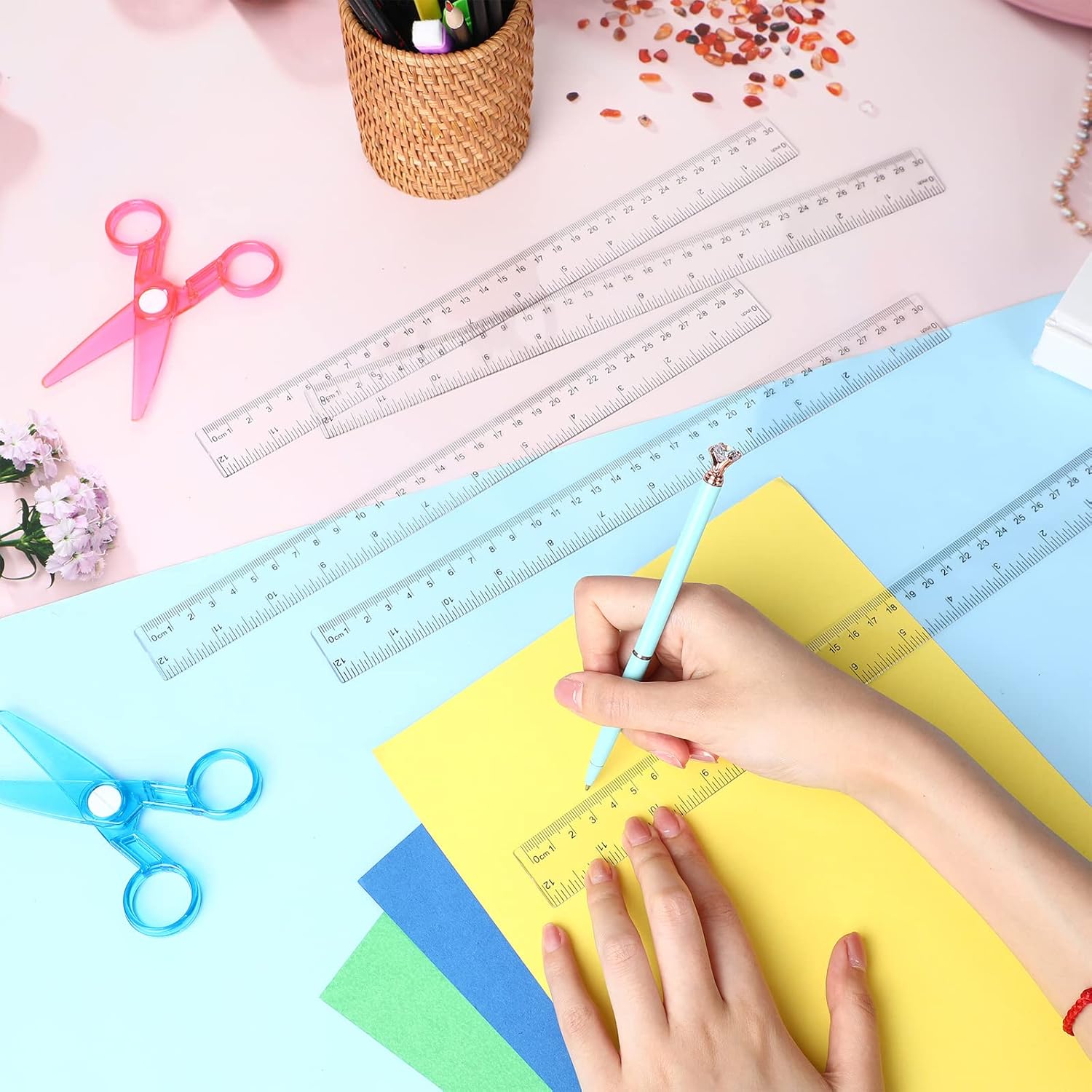 100 reglas transparentes de 12 pulgadas, regla recta con pulgadas y regla métrica transparente, medición a granel para estudiantes, niños, aula,