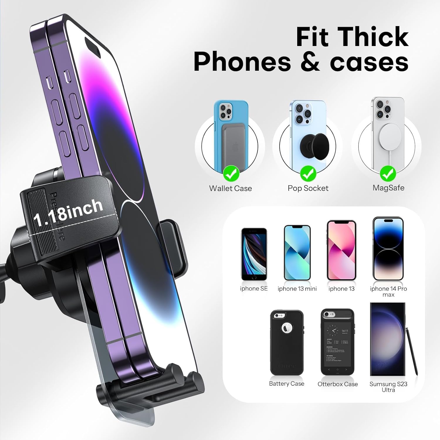 OMOTON Soporte de teléfono para ventilación de automóvil, gancho de metal de resorte, manos libres y súper estable, compatible con iPhone, Samsung,