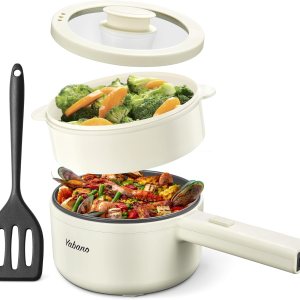 Yabano Olla eléctrica, olla eléctrica antiadherente de 850 W con vaporizador, olla de fideos de 1.6 litros con control de potencia doble, olla Yabano Olla eléctrica, olla eléctrica antiadherente de 850 W con vaporizador, olla de fideos de 1.6 litros con control de potencia doble, olla
