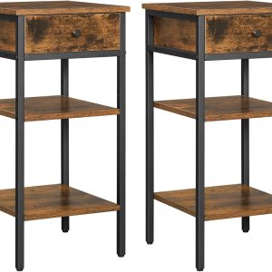 VASAGLE Juego de 2 mesitas de noche, mesa auxiliar, mesita de noche alta con cajón y estantes de almacenamiento, mesita de noche para dormitorio, VASAGLE Juego de 2 mesitas de noche, mesa auxiliar, mesita de noche alta con cajón y estantes de almacenamiento, mesita de noche para dormitorio,