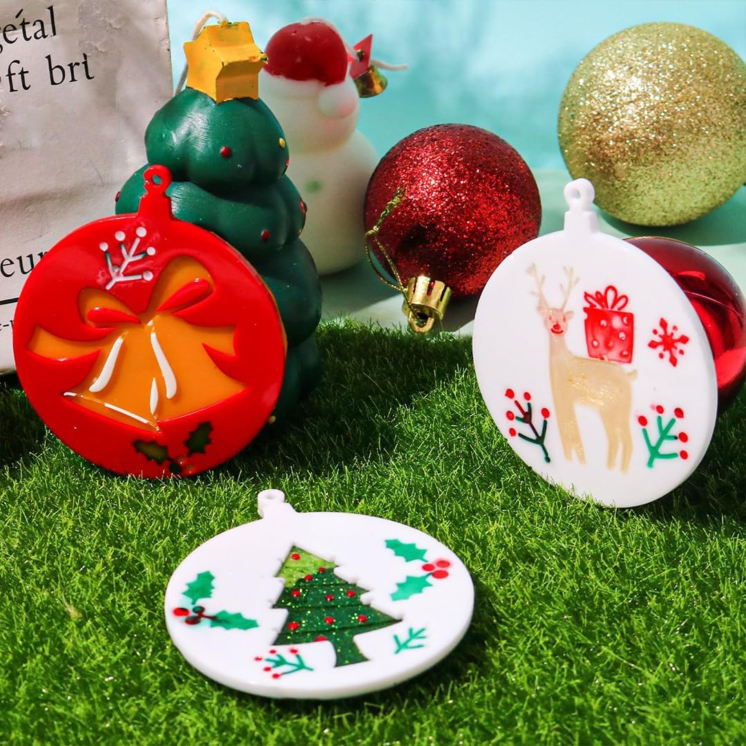 Zayookey Moldes de resina para colgantes de Navidad, adornos redondos, molde de silicona, llavero de joyería de Navidad, molde de fundición de