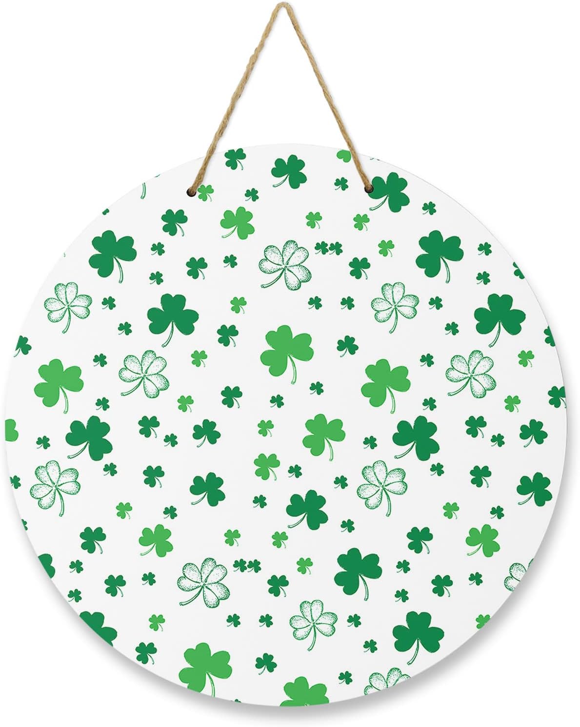 Welcome Sign for Front Door Decoration, St. Patrick’s Day Shamrock Clover Spring 10 Inch Wreaths Hanging Sign Plaque Holiday Decor for Porch Garden