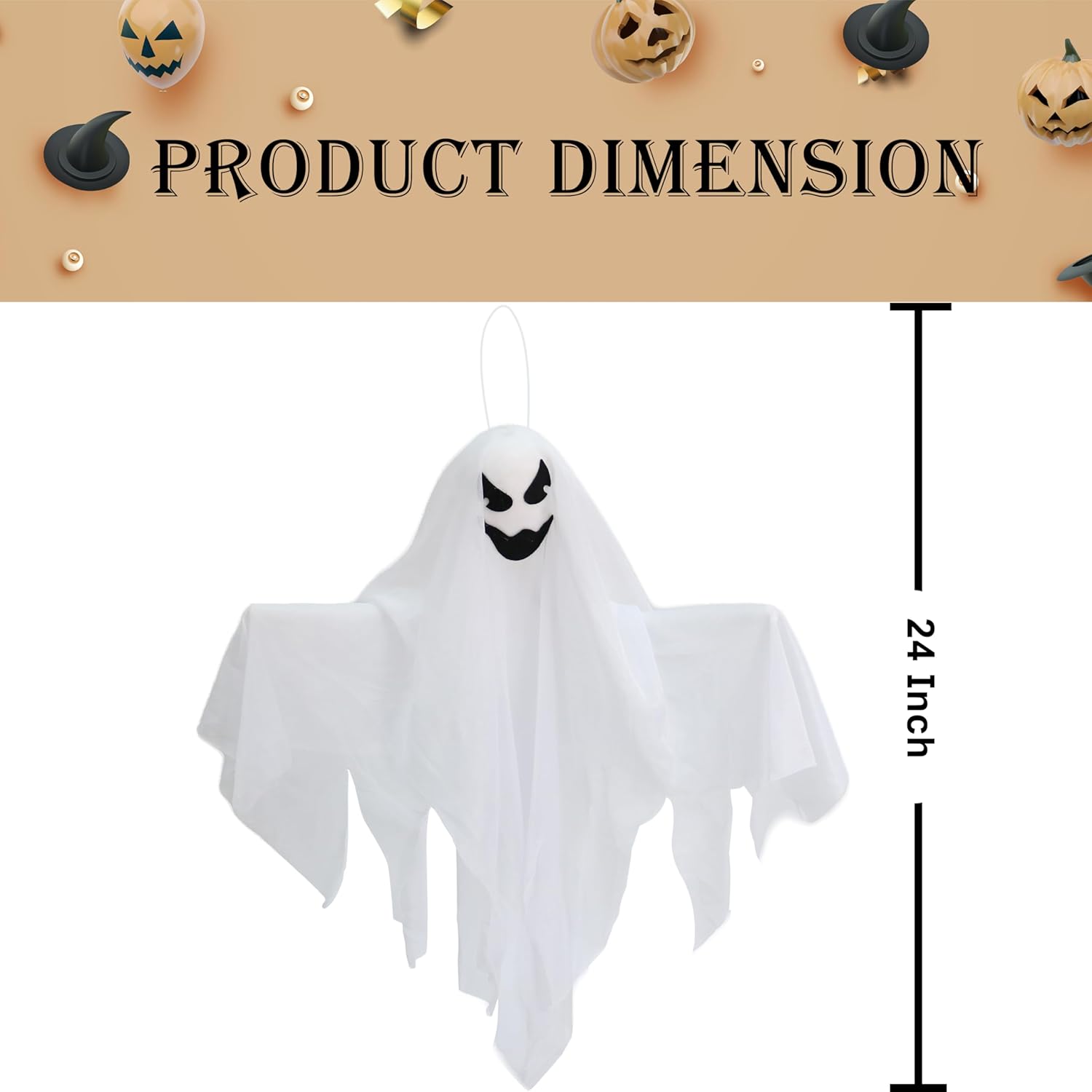 GIFTEXPRESS 3 fantasmas colgantes de Halloween de 25 pulgadas, lindos fantasmas de emoji voladores para patio delantero, patio, ley, jardín,