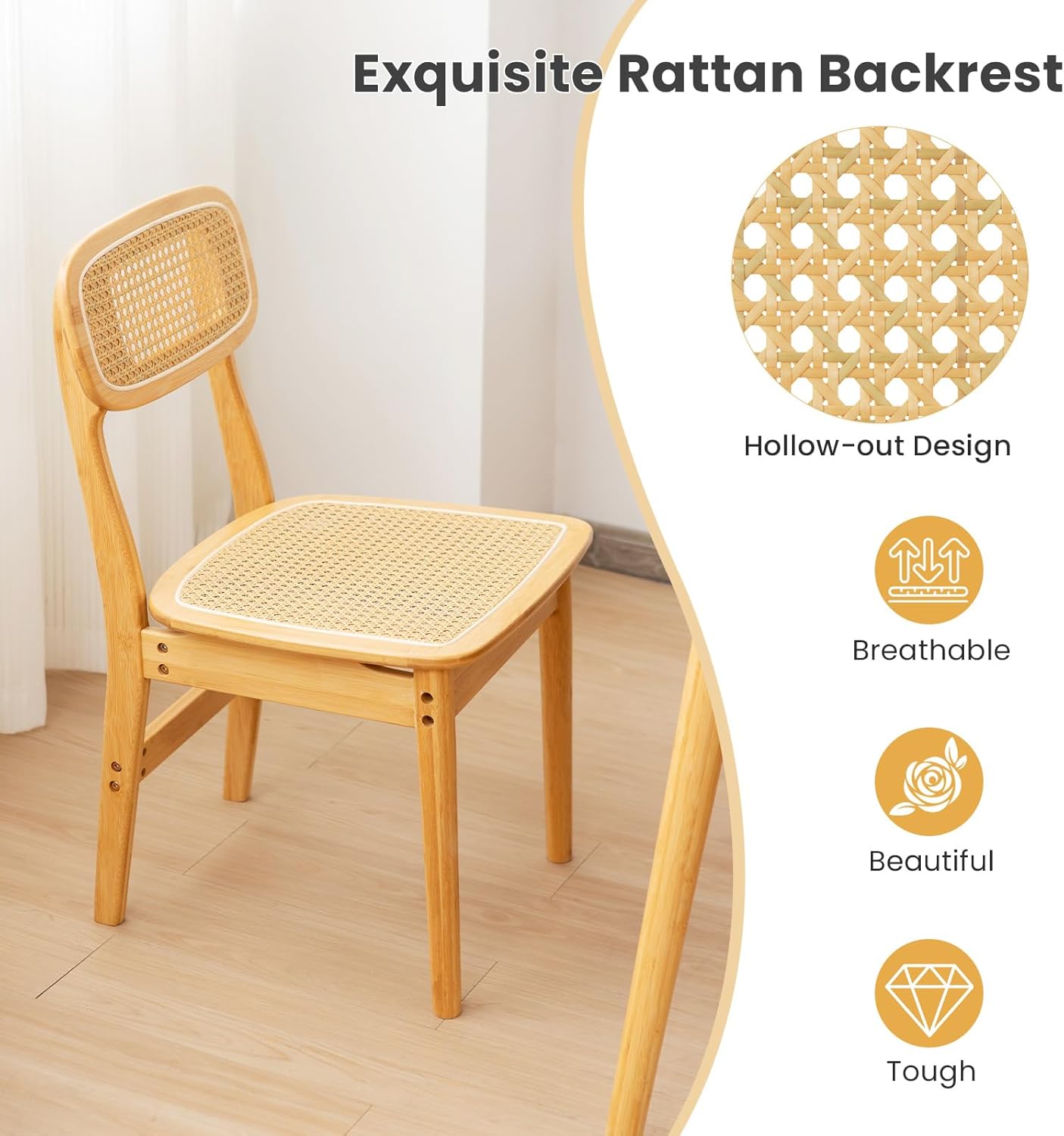 Giantex Juego de 4 sillas de comedor de ratán, sillas de cocina de caña bohemia, carga máxima de 300 libras, sillas de comedor sin brazos de bambú