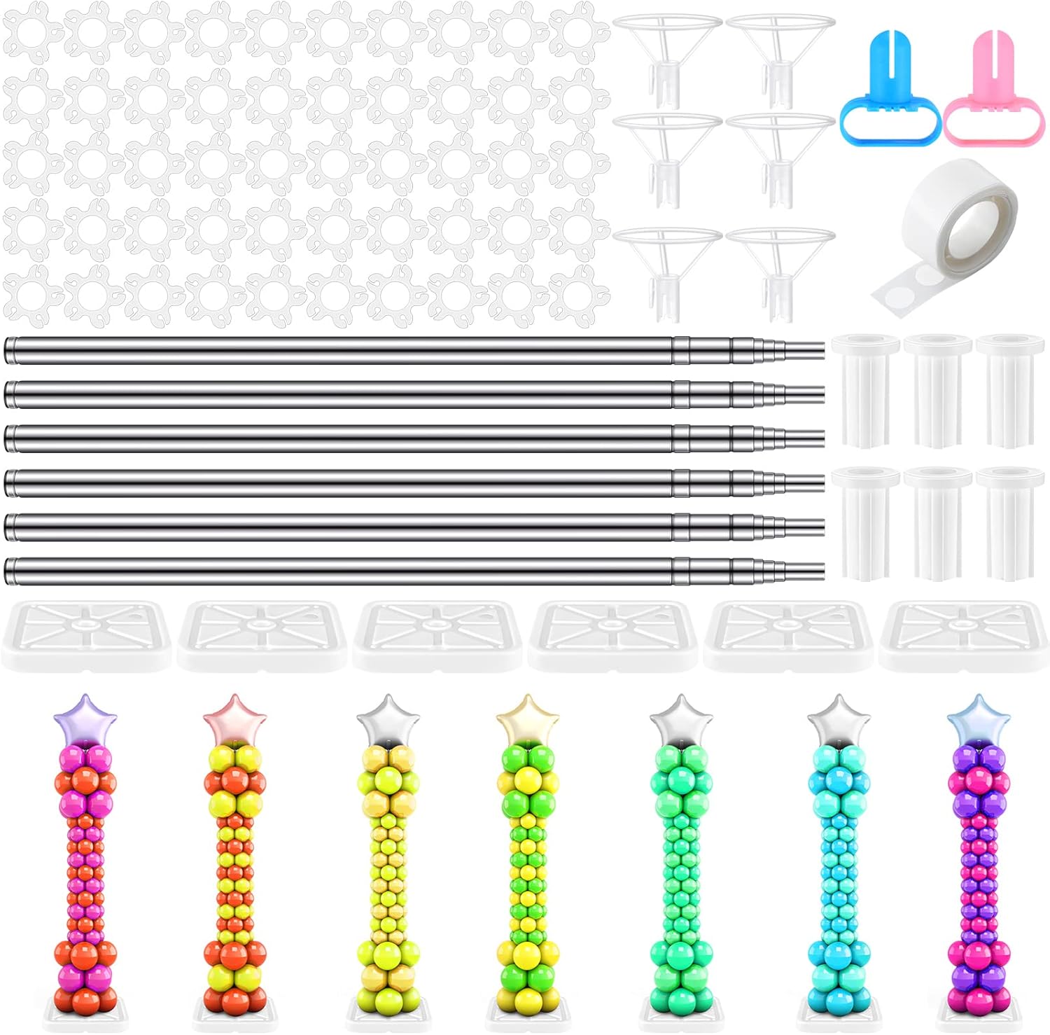 Sratte Juego de soporte para globos de 6.5 pies, kit de columna de globos para suelo con postes ajustables de metal, kit de torre de globos con base