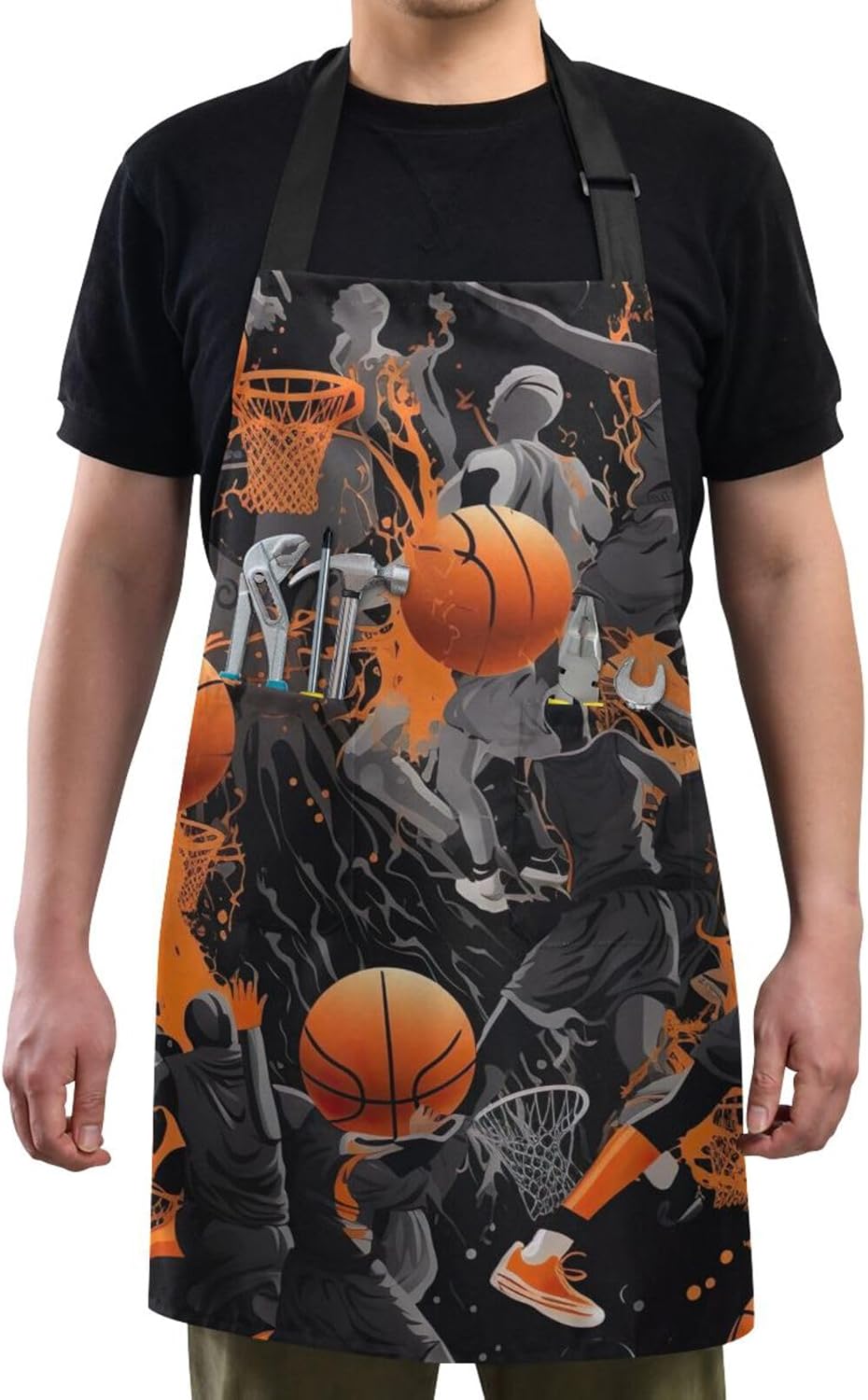 RPLIFE Delantales de baloncesto unisex, delantal de cocina resistente al agua, delantales de camarero con bolsillos, delantales de trabajo para mujer