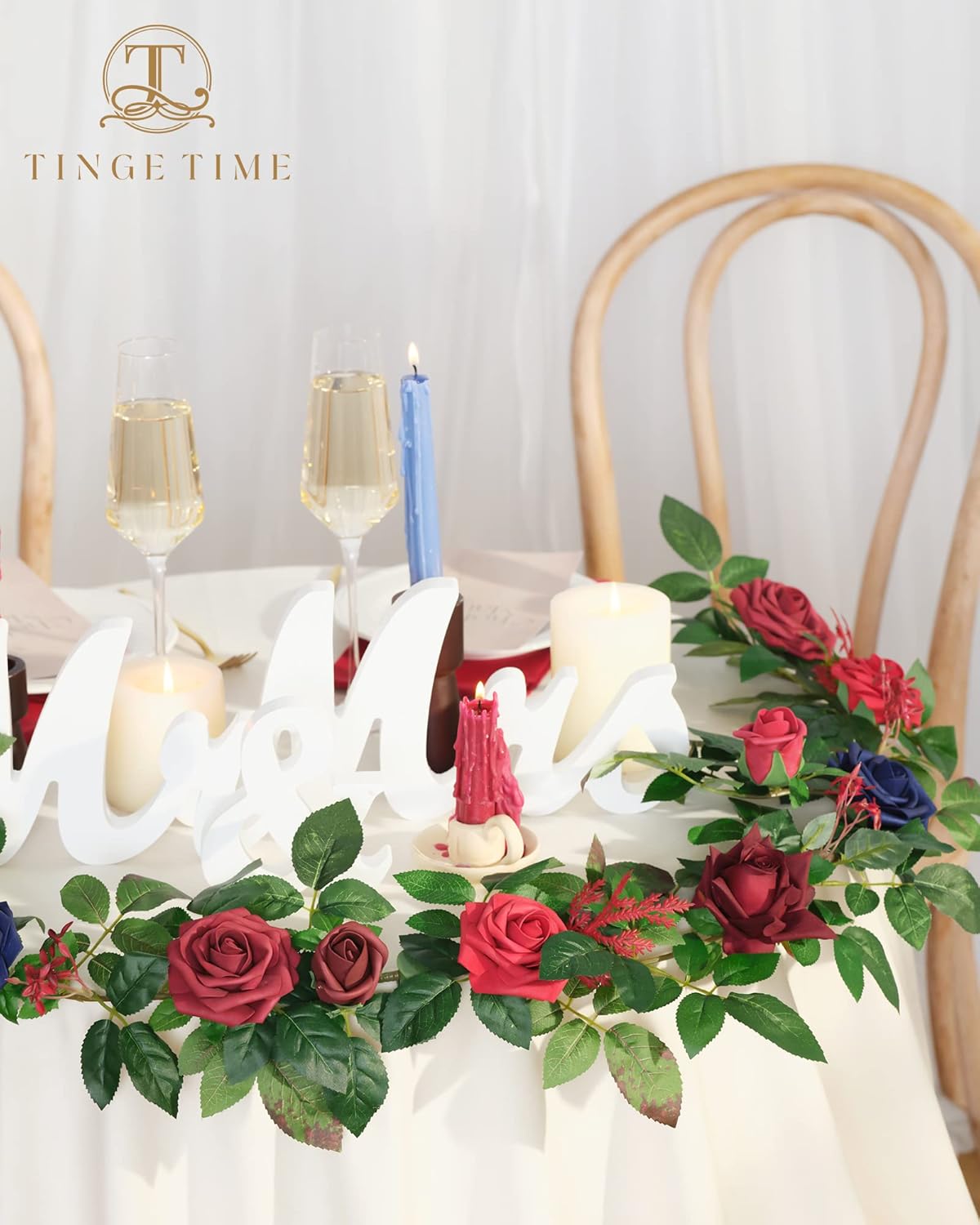 TINGE TIME Guirnalda de flores artificiales de 5 pies con tarjeta perfumada, guirnalda de rosas hecha a mano, guirnalda floral para decoración de