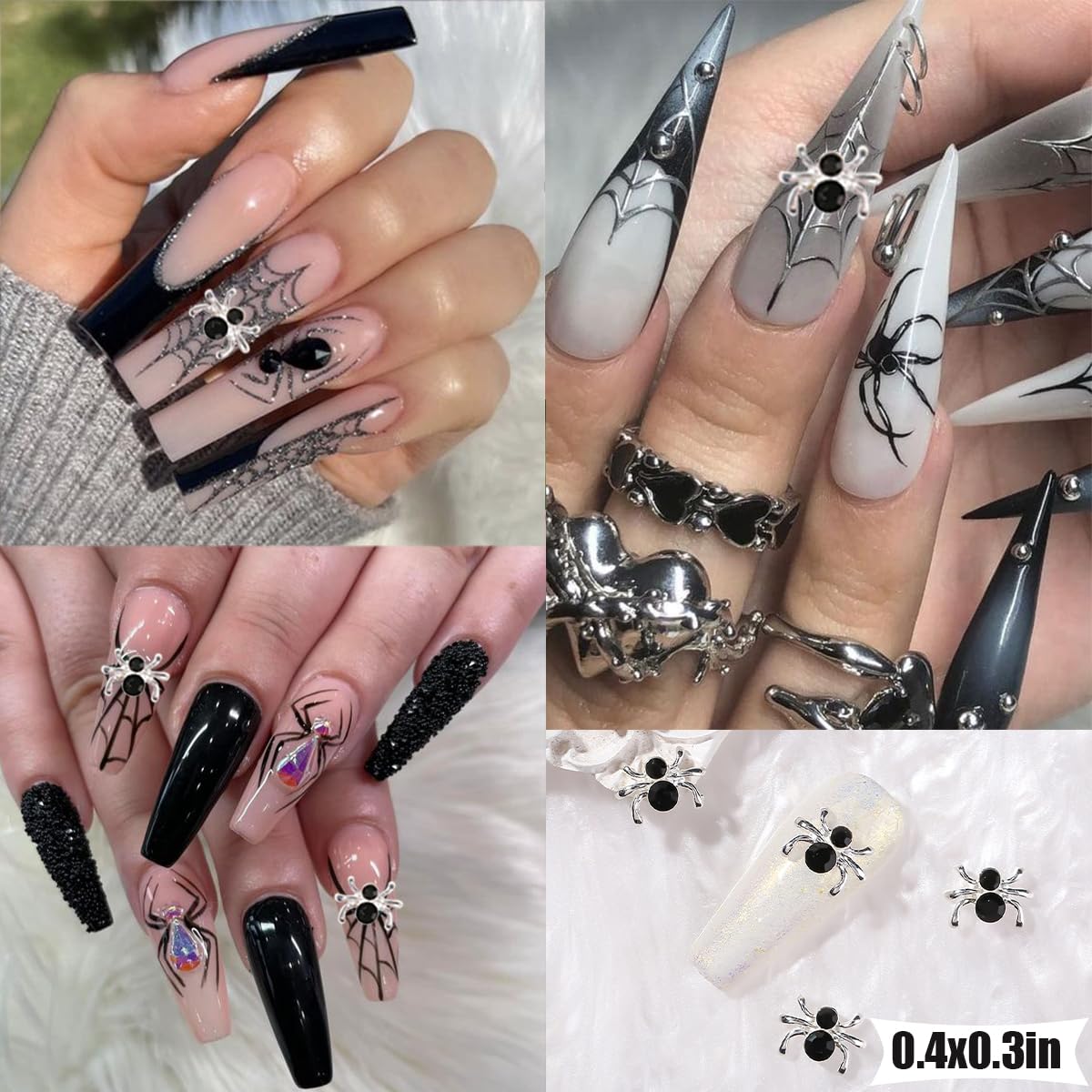 36 dijes de uñas de Halloween de aleación, dijes de araña, dorados, plateados, rojos, negros, arañas, joyas brillantes y coloridas, diseño de