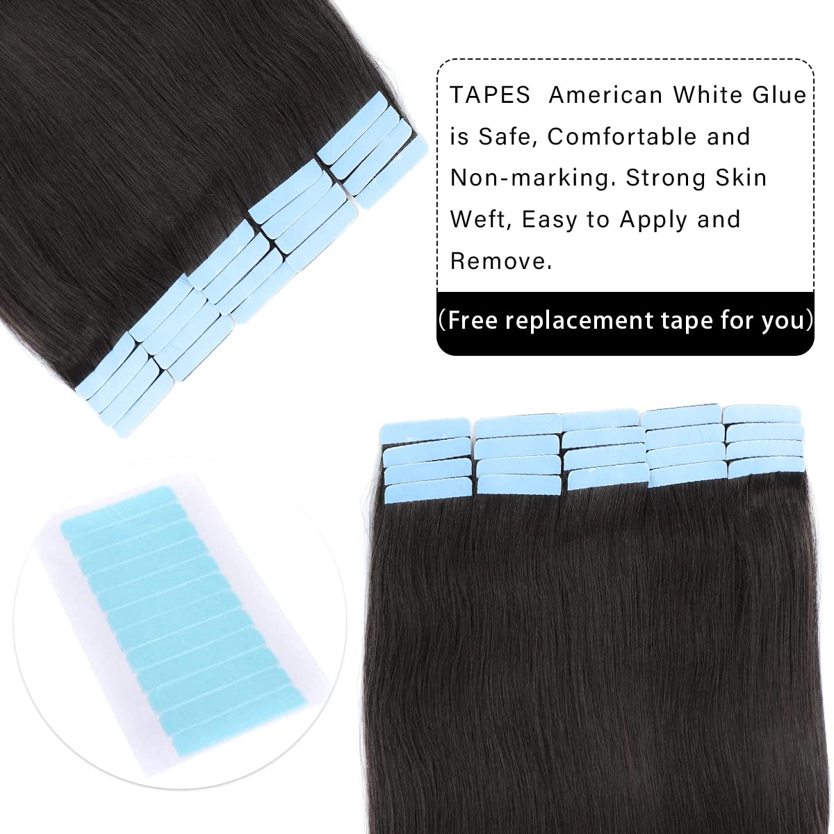 Extensiones de cabello humano adhesivas de cabello humano Remy 100 % real, 1.76 onzas, 20 unidades, cabello virgen brasileño, lacio, sin costuras,