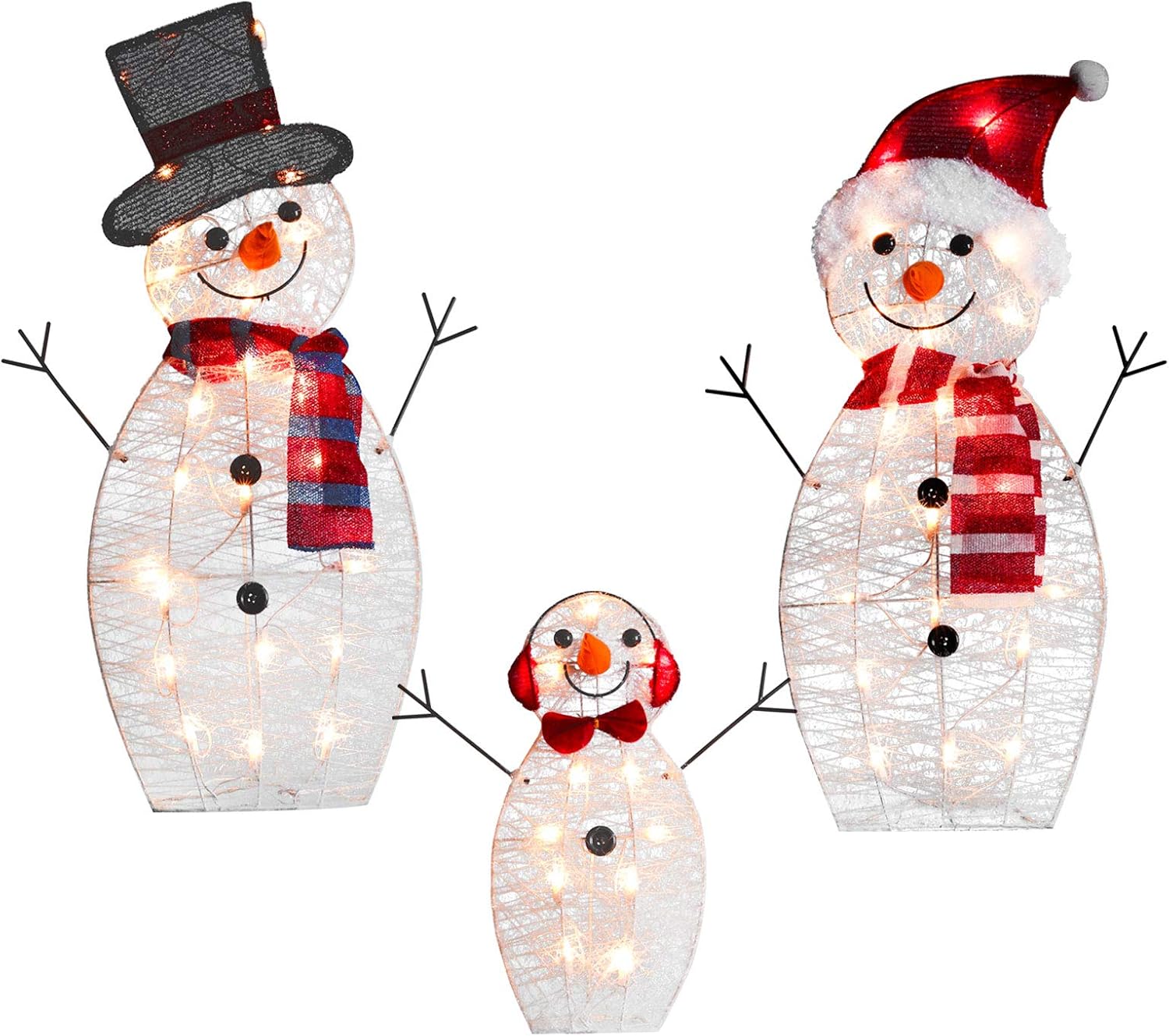 SUNNYPARK Juego de 3 decoraciones navideñas de muñeco de nieve para exteriores, 31 pulgadas, 60 luces preiluminadas para exteriores, decoraciones de