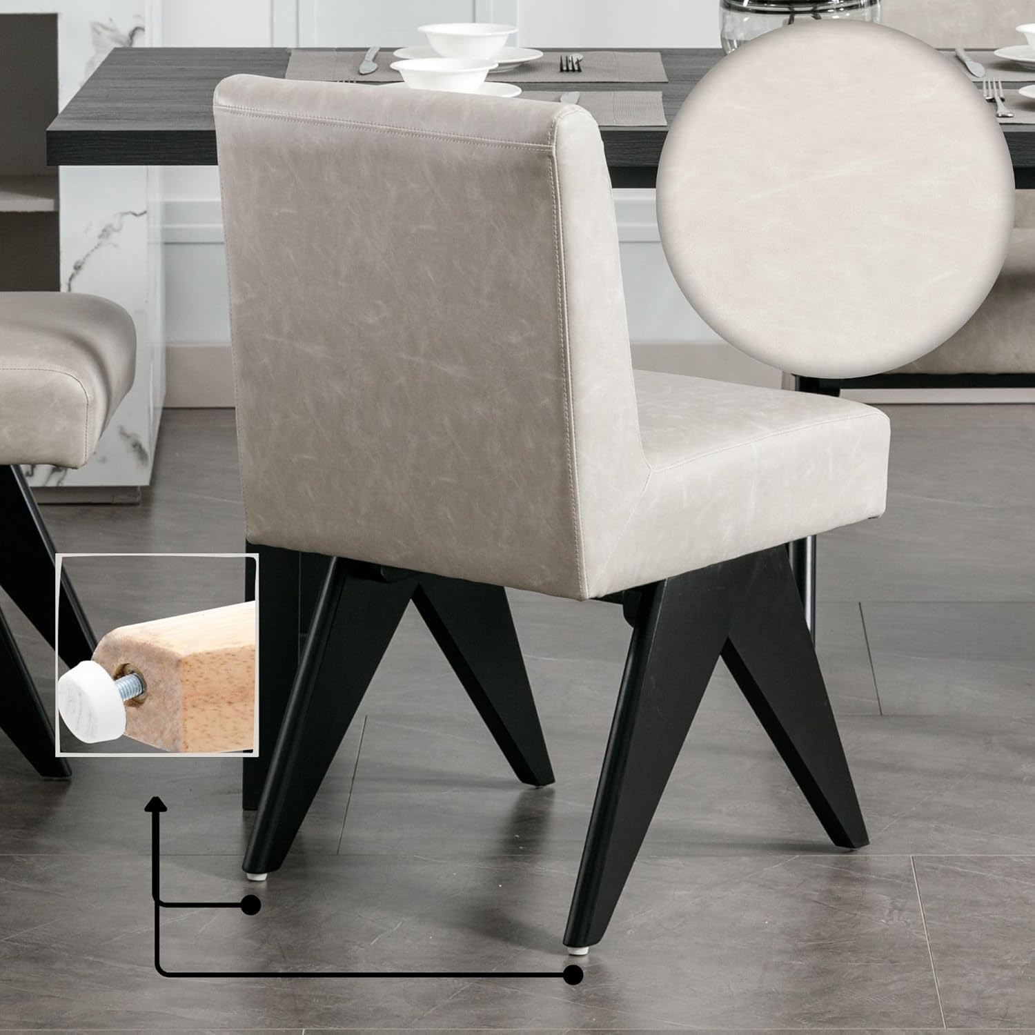 BESTANO Juego de 2 sillas de comedor modernas de estilo rústico de mediados de siglo, sillas de cocina tapizadas sin brazos con respaldo y patas de
