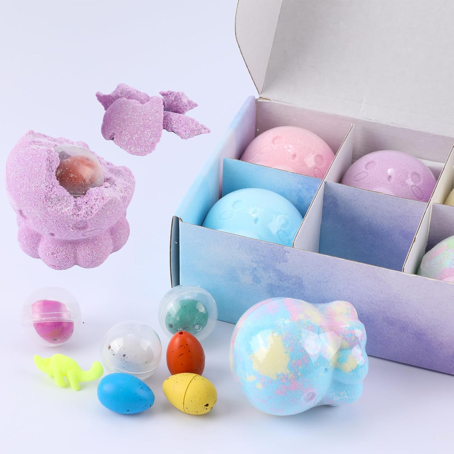 Bombas de baño para niños con juguetes sorpresa en el interior, juego de bombas de baño de pulpo, regalo con dinosaurio, 6 aromas × 4.23 onzas