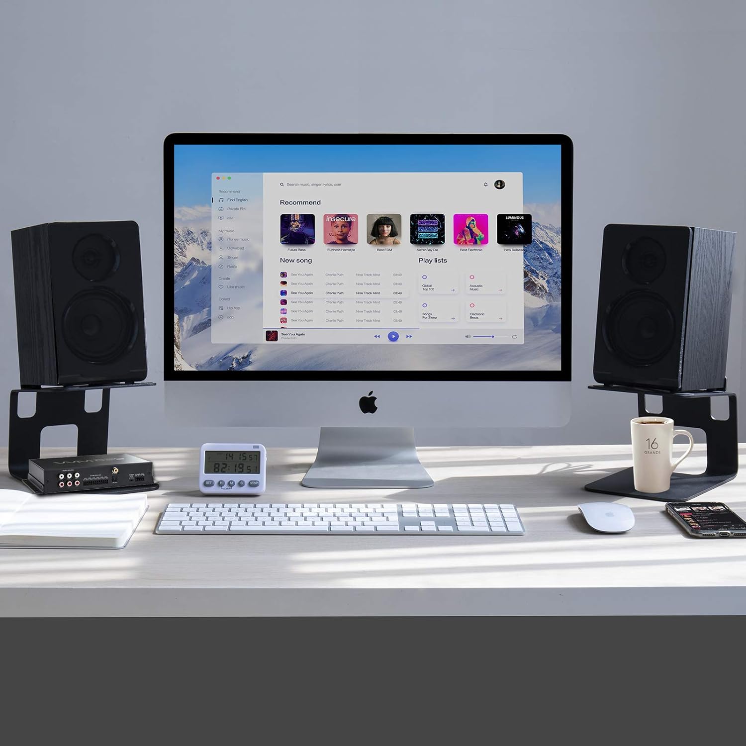 VAYDEER Soportes para altavoces de escritorio con almohadillas de absorción de vibraciones, soportes de metal para altavoces que soportan hasta 40