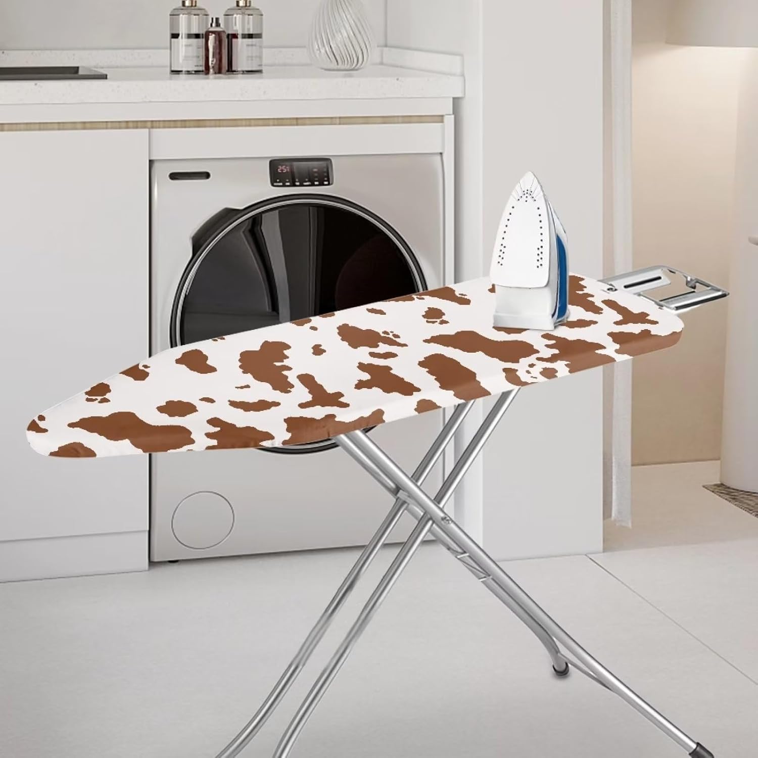Funda y almohadilla de tabla de planchar con estampado de vaca, cubierta de tabla de hierro elástica universal y almohadilla para el hogar,