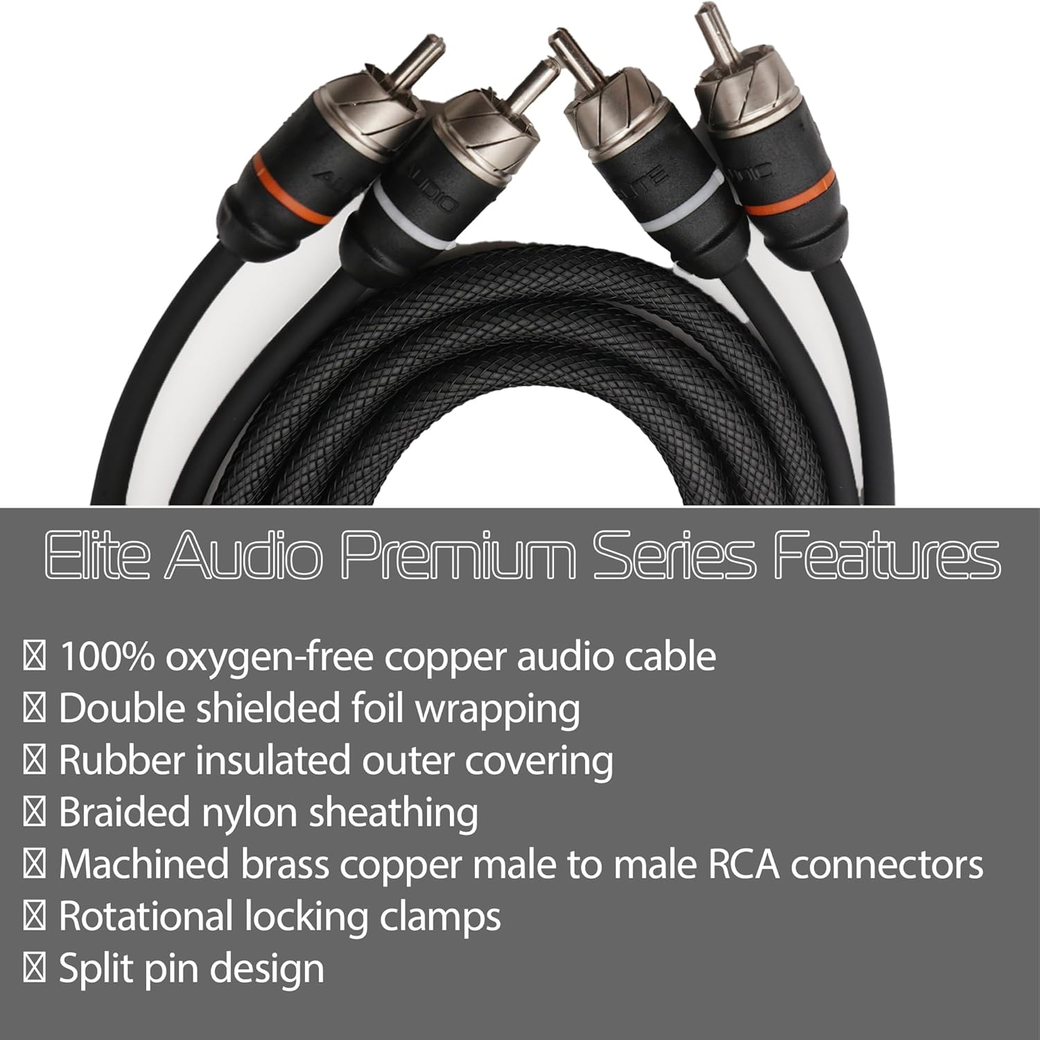 Elite Audio EA-PRMY2M – Adaptador en Y RCA de cobre sin oxígeno de 2 Ch de alta calidad, 1.5 pies, par trenzado macho a hembra con reducción de ruido