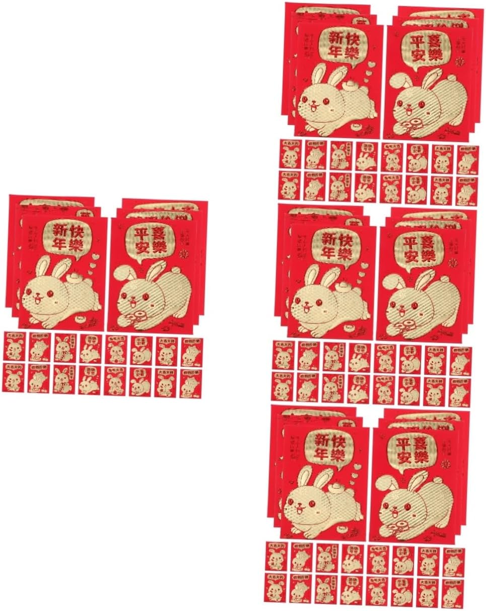 STOBOK 192 Pcs Year of The Rabbit Red Envelope Gift Cash Envelopes Money Envelopes New Year Red Envelopes Lunar Rabbit Hong Bao Rabbit Year Red