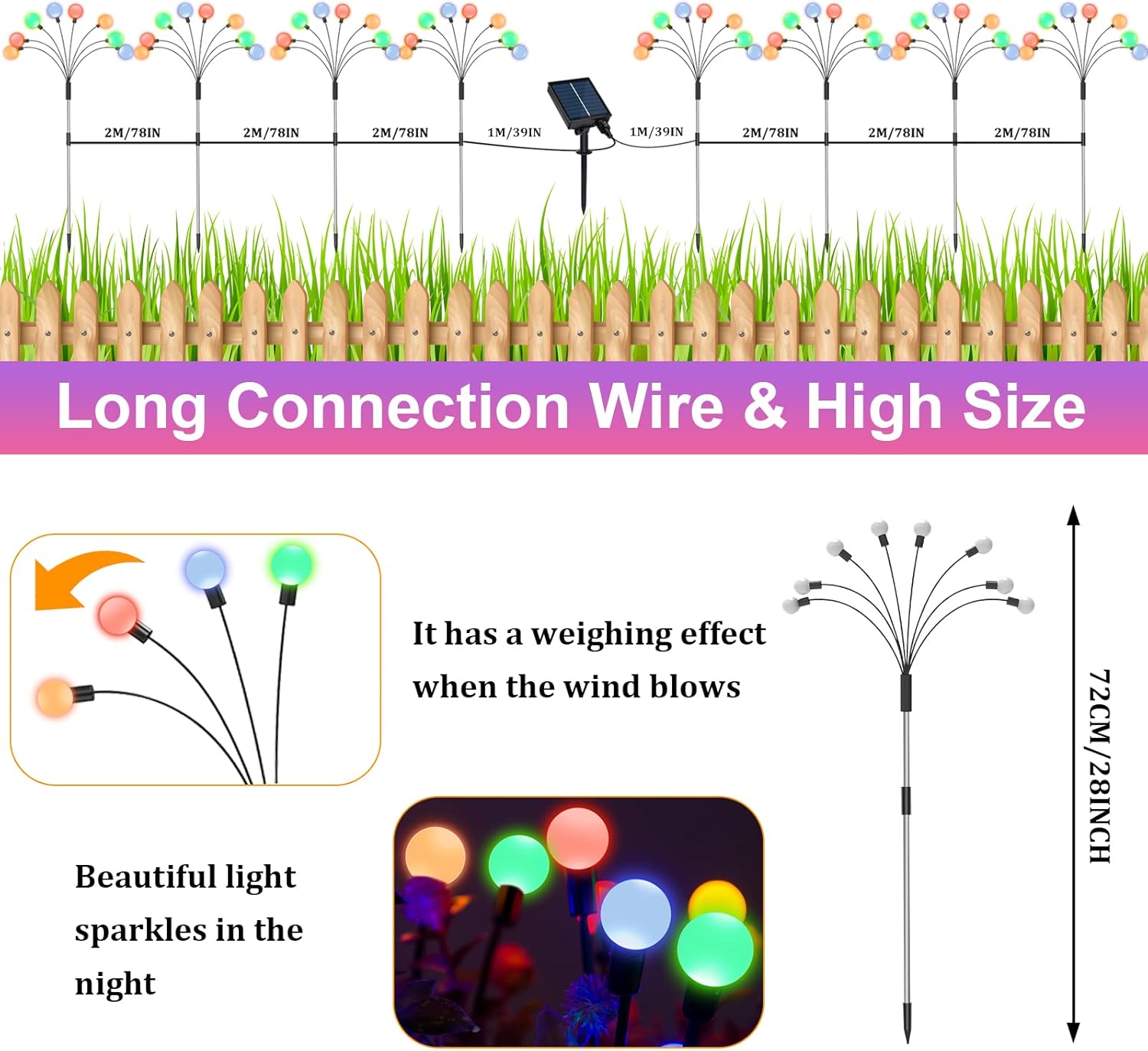 Luces solares Grden, paquete de 8 luces solares oscilantes mejoradas, luces de luciérnaga multicolor cambiantes, impermeables con control remoto, 8