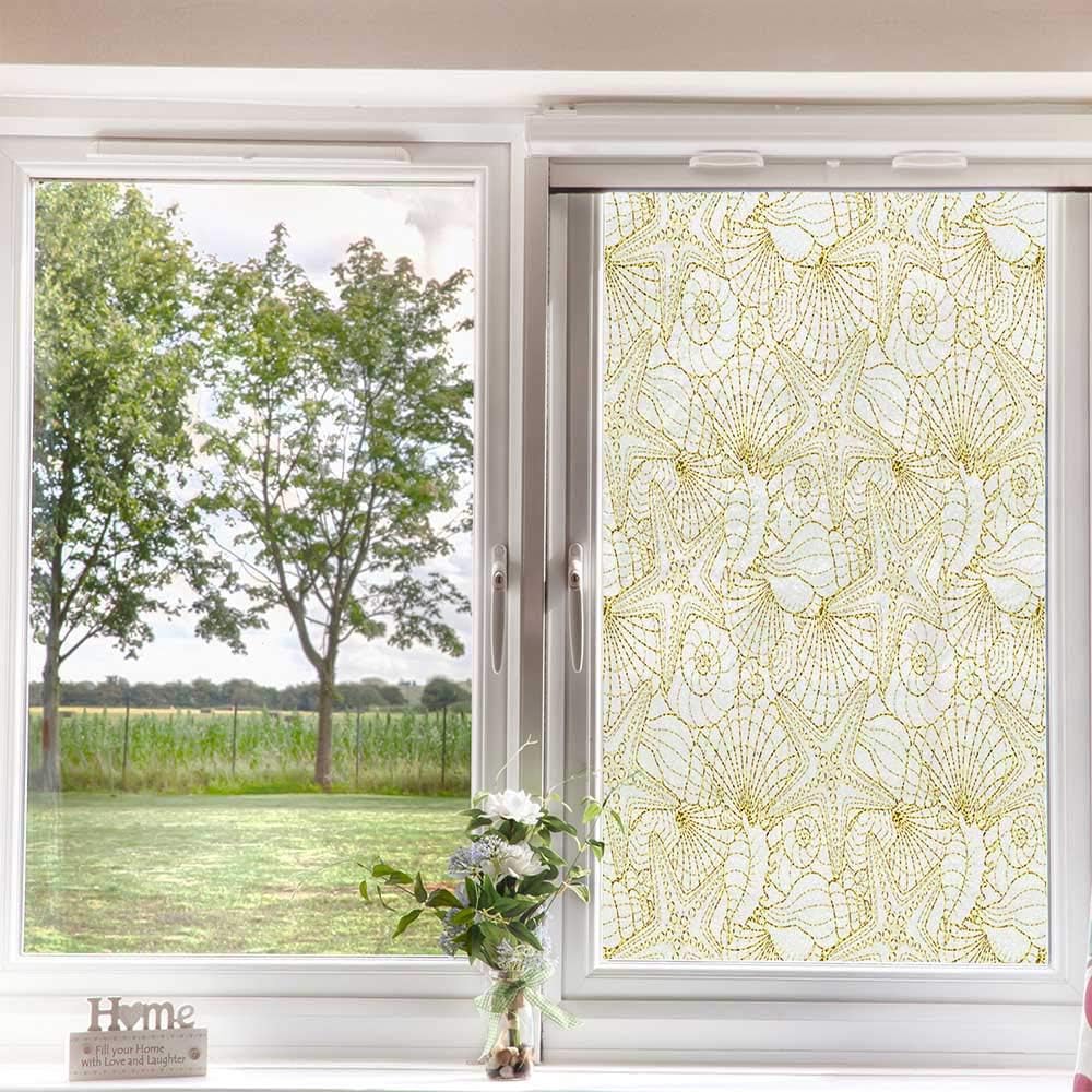 Película de privacidad para ventana subacuática, conchas marinas, conchas de berberecho, tono grunge, criaturas de la vida marina, acuario, Art