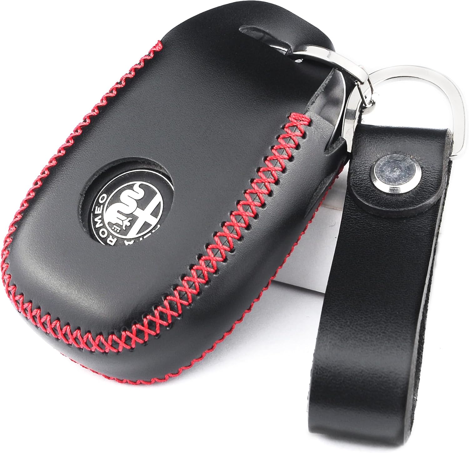 Funda para llavero de piel italiana auténtica a prueba de huellas dactilares compatible con Alfa Romeo Giulia Stelvio 4C Spider