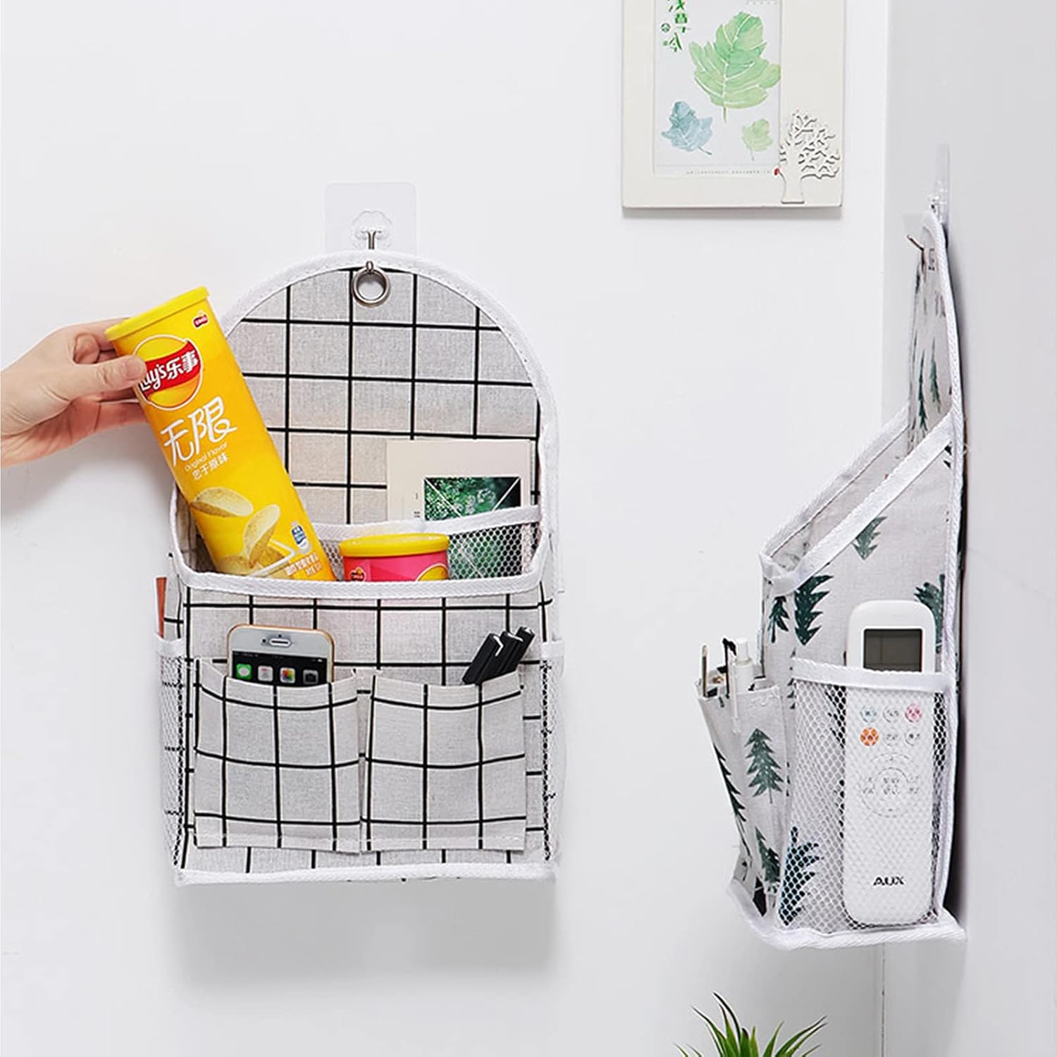 Paquete de 2 bolsas de almacenamiento para colgar en la pared del hogar, cesta organizadora de escritorio, cesta de almacenamiento colgante de lino