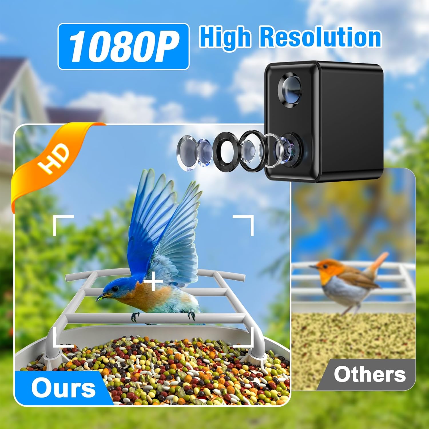 NIVIOP Comedero para pájaros con cámara, alimentador inteligente para pájaros con cámara inalámbrica al aire libre, cámara de casa de pájaros con