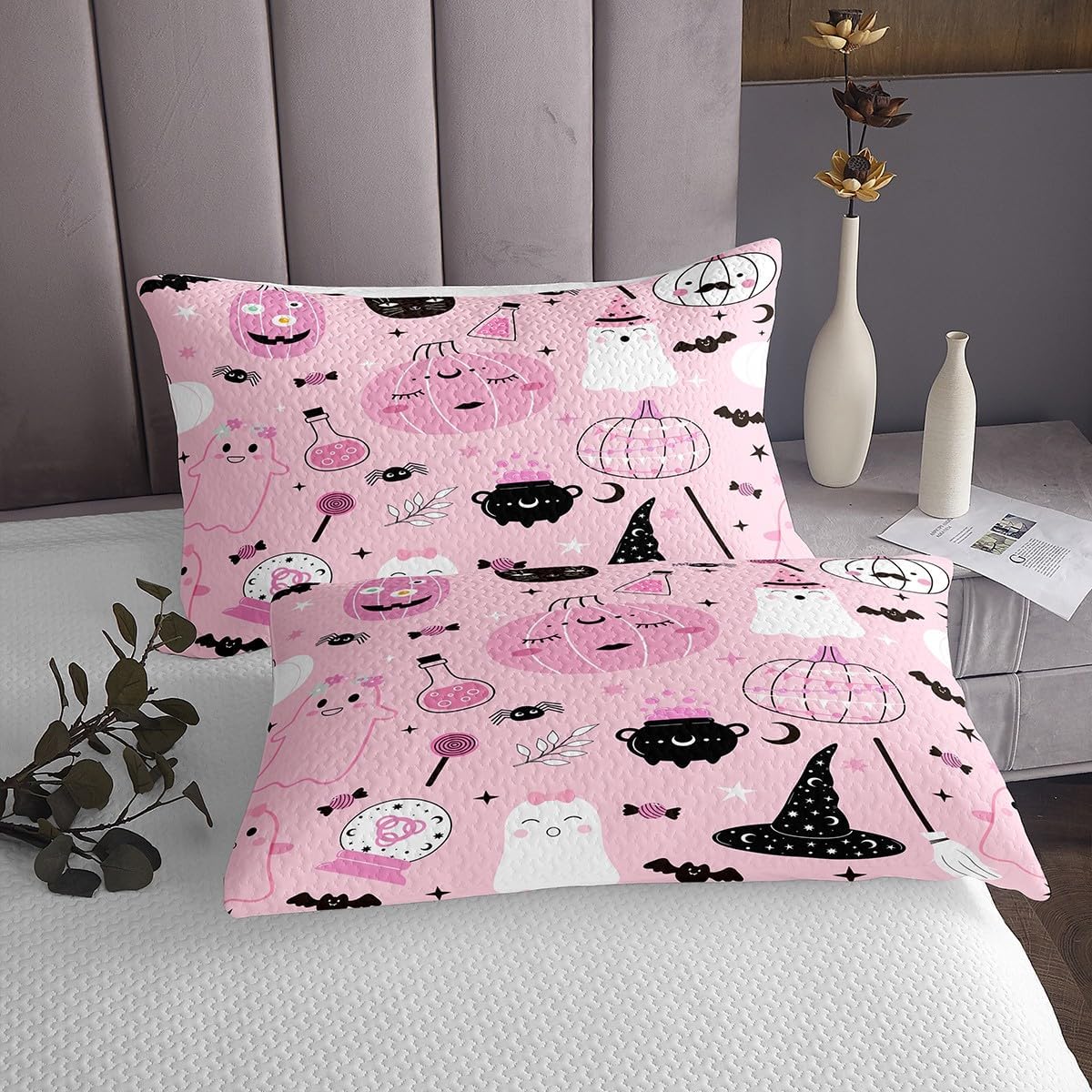 Feelyou Juego de sábanas de Halloween de tamaño matrimonial, para decoración de Halloween, juego de sábanas bajeras con diseño de calabaza, funda de
