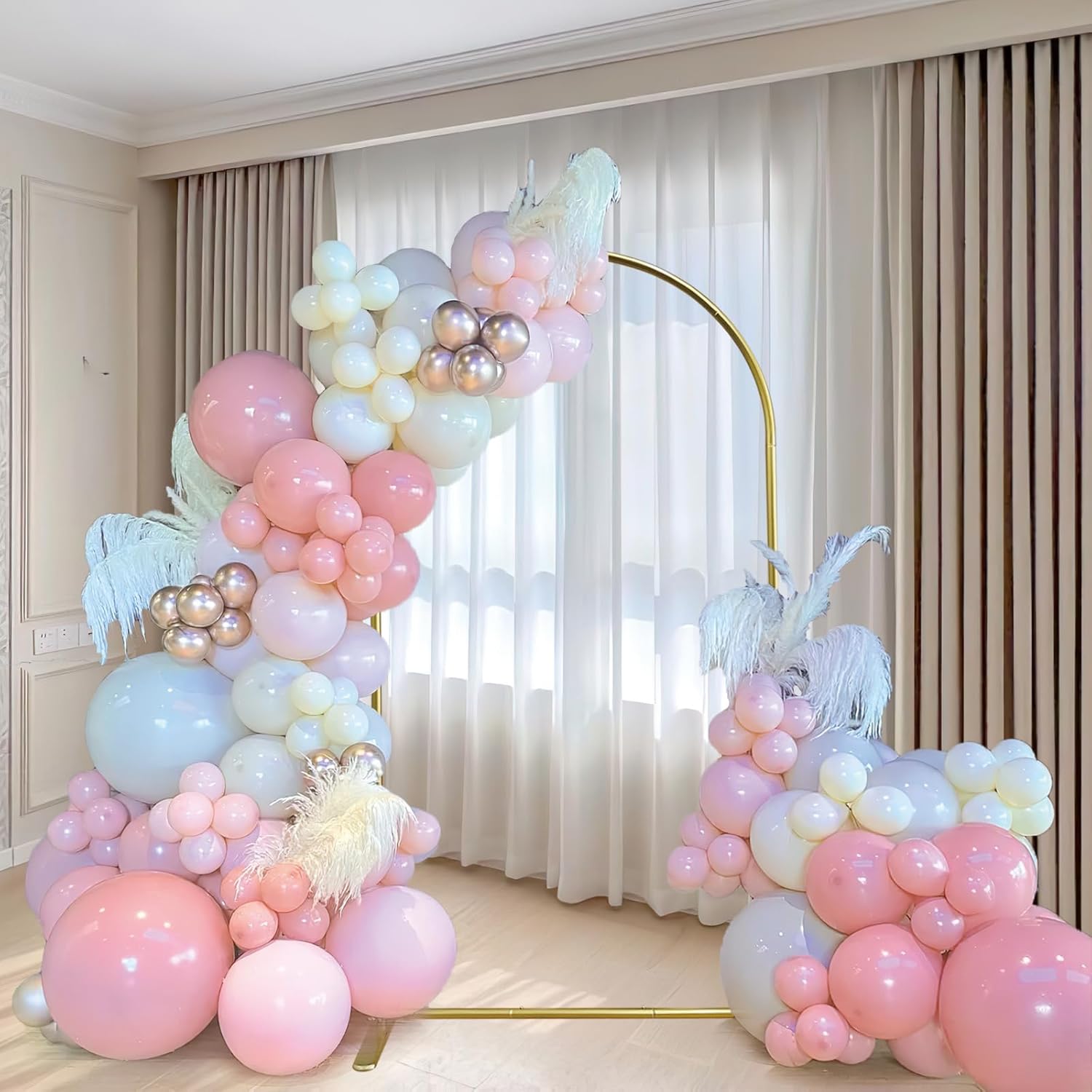 Soporte de telón de fondo de arco de boda de 7.2 pies, soporte de telón de fondo arqueado de globo de boda dorado marco de arco cuadrado para fiesta