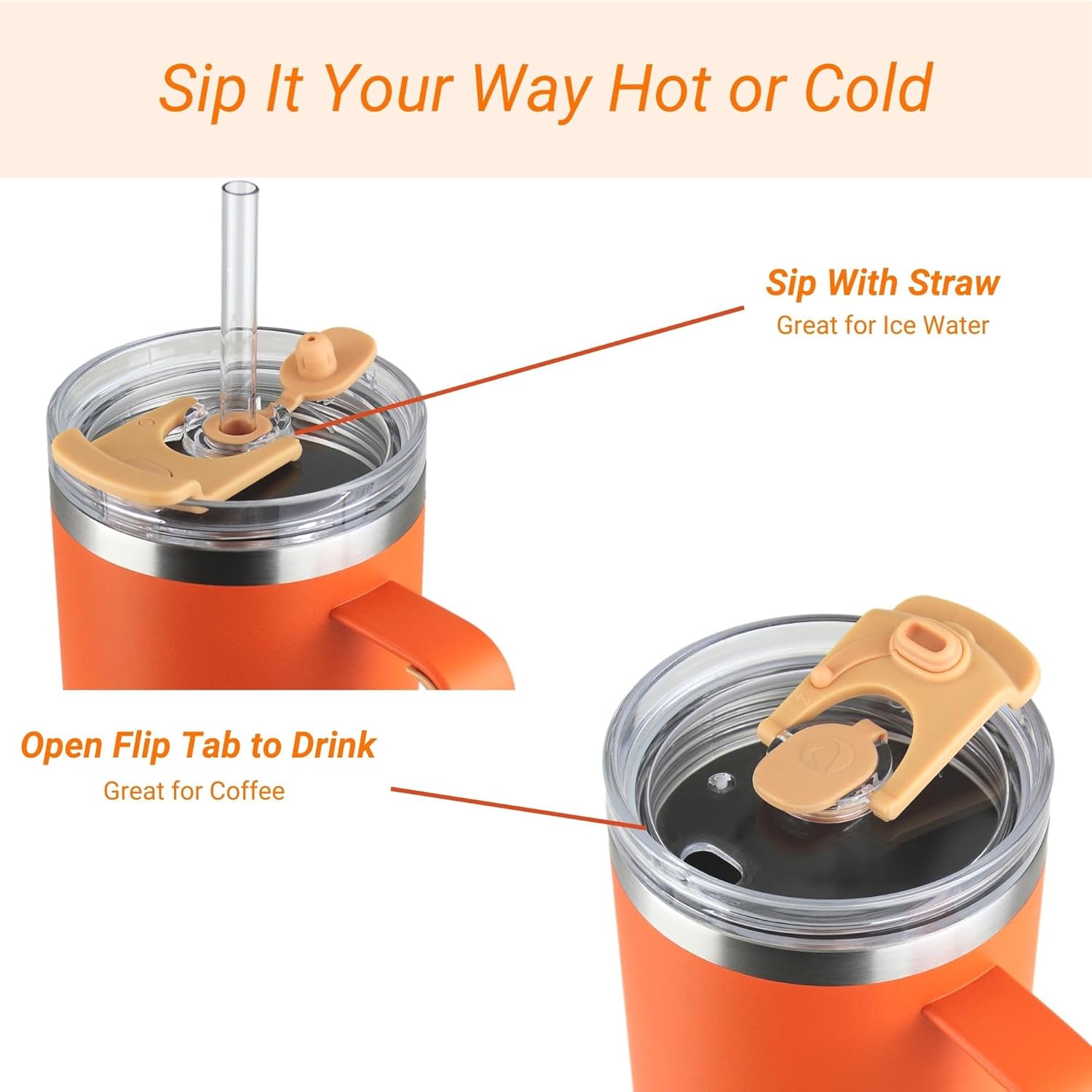 Drinco BigSur – Vaso de 40 onzas y 30 onzas con asa, tapa con pajilla, taza de viaje de acero inoxidable aislada para agua fría y caliente, taza de