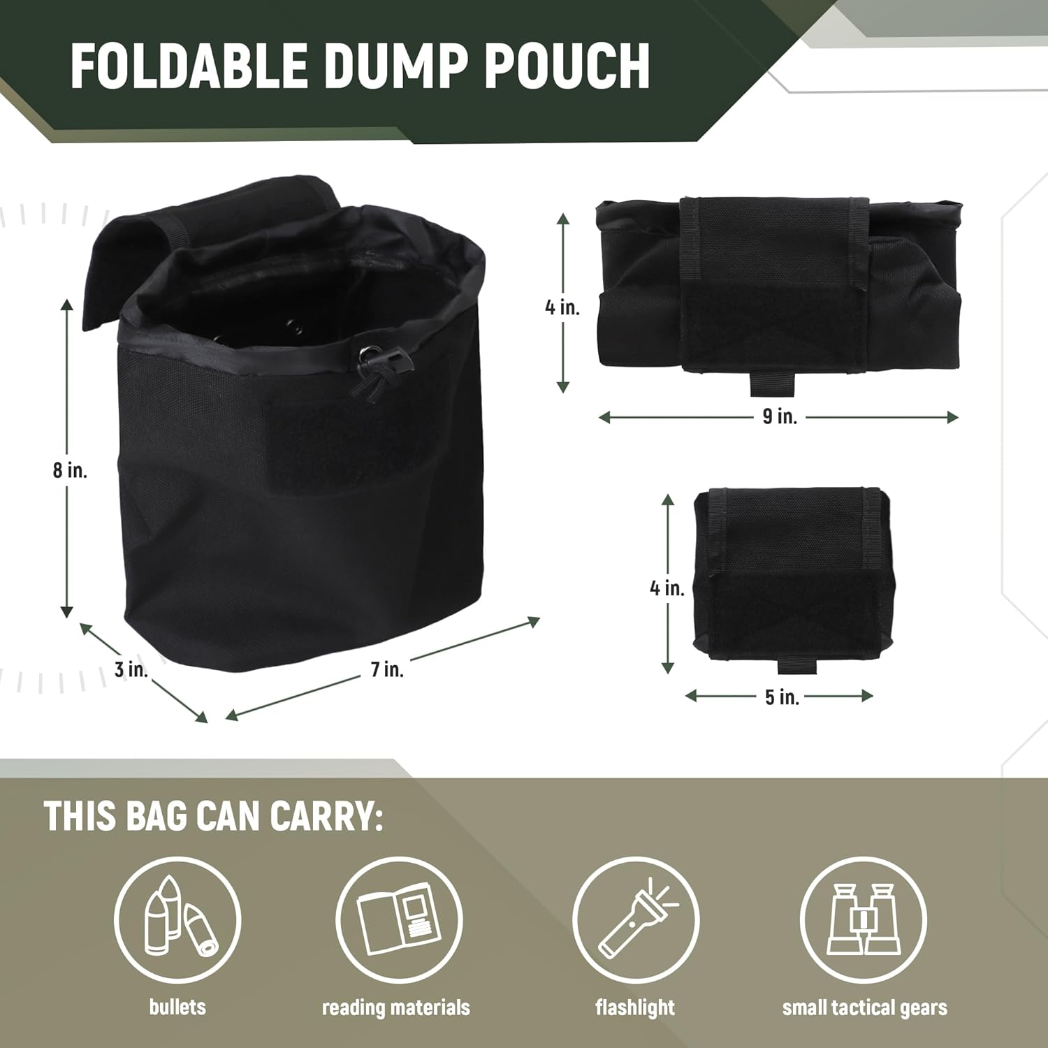 Molle – Bolsa de basura táctica enrollable con cordón, ligera, duradera, plegable, para caza, bolsa para revistas de munición