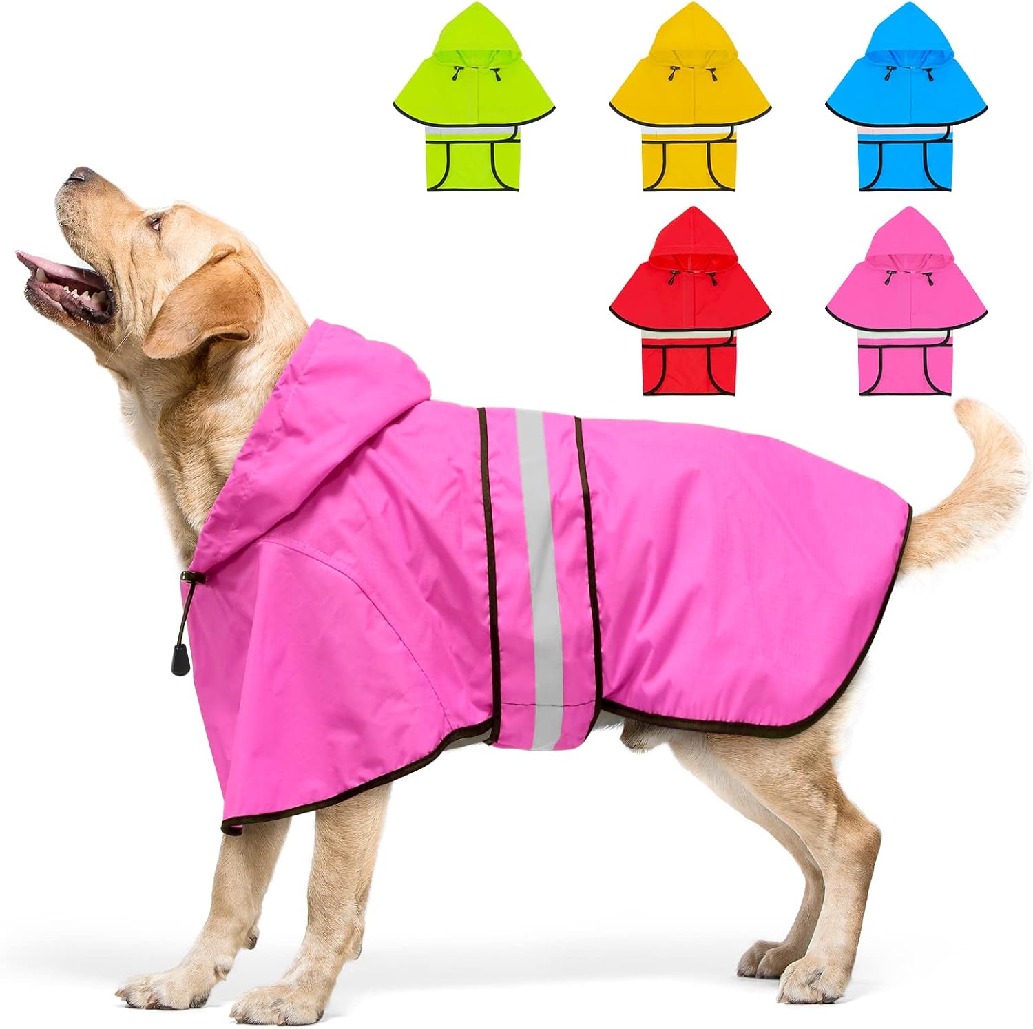 Impermeable para perro, abrigo reflectante para perro, chaqueta impermeable para perro, chaqueta de lluvia ajustable para perro con capucha, poncho