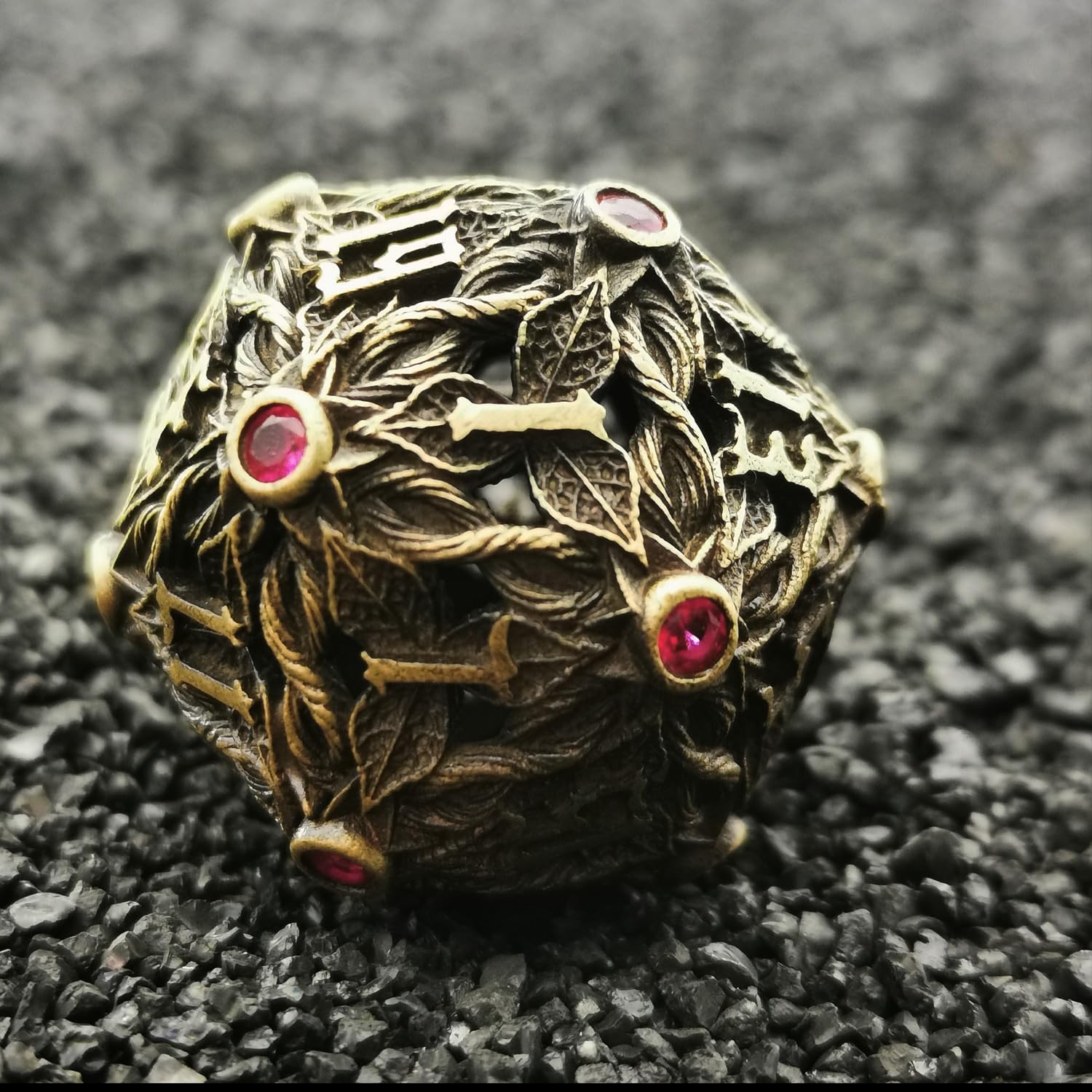 Juego de dados de metal con hojas de vid mágicas huecas, juego de 7 dados para juegos de rol, dados de D&D Dungeons and Dragons (bronce antiguo +