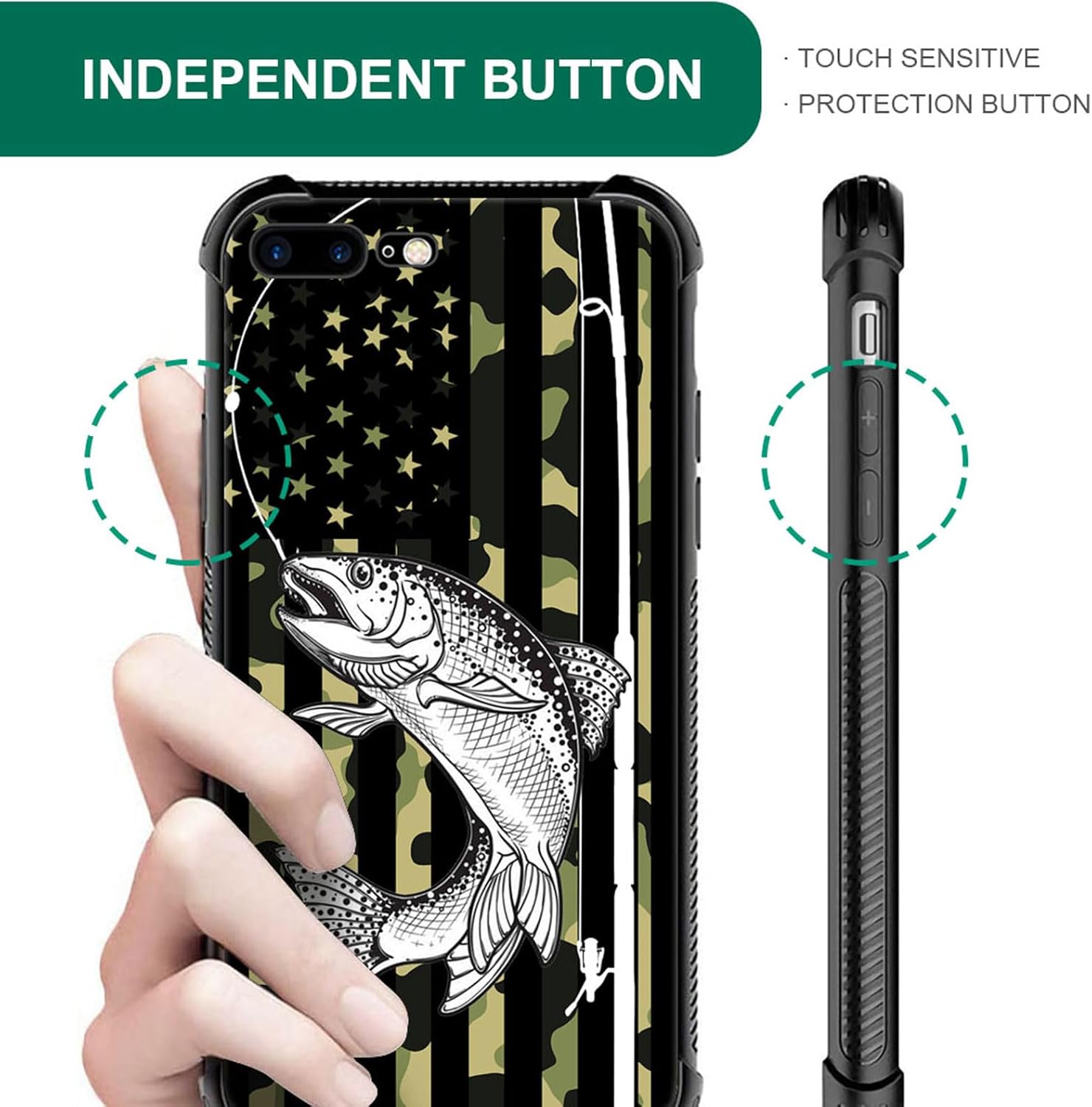 DAIZAG Funda compatible con iPhone 7 Plus8 Plus Camo Fishing American Flag Phone Case a prueba de golpes suave funda para teléfono para niños y