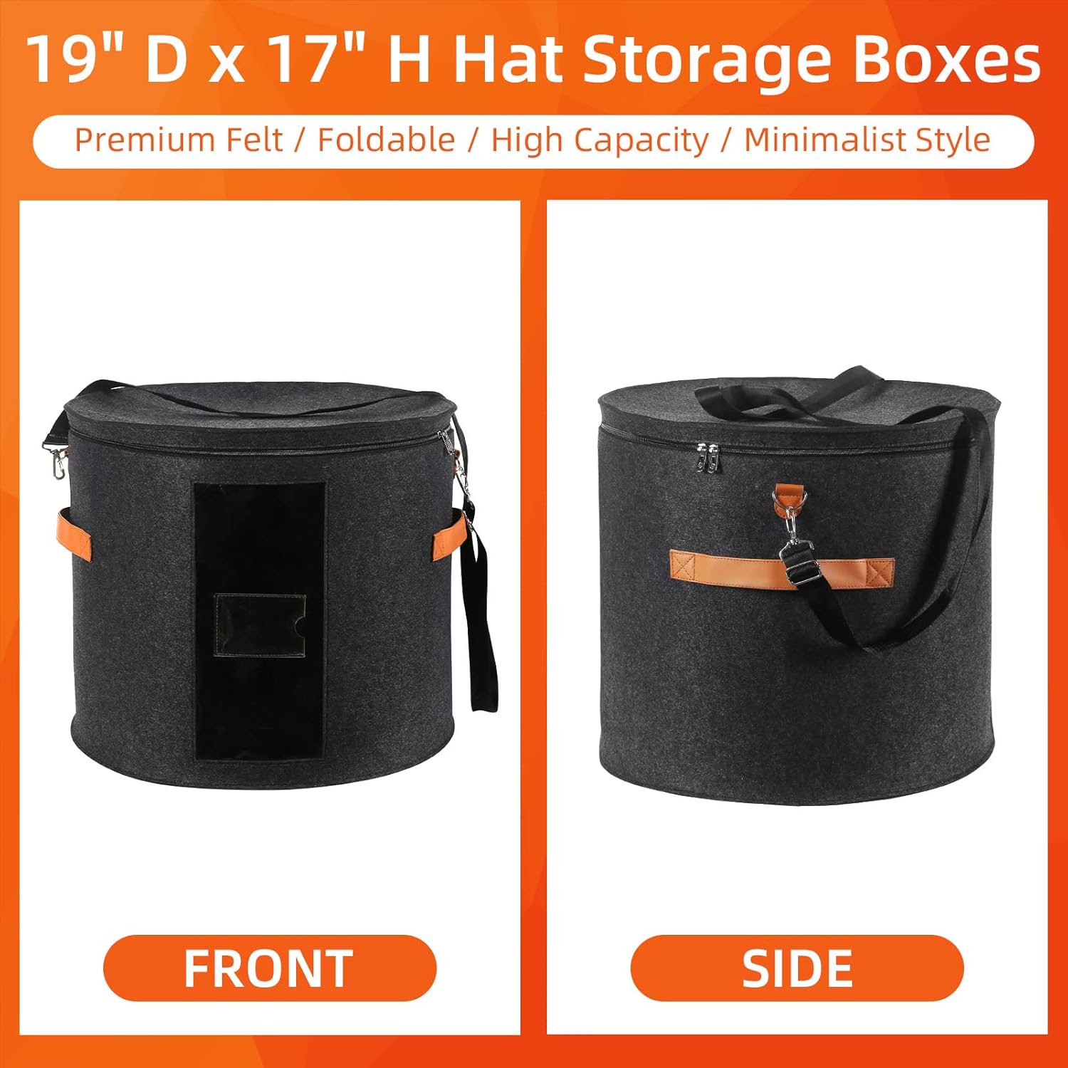 Caja grande para sombreros de 19 pulgadas, cajas de almacenamiento para sombreros para mujeres, grandes y redondas para hombres, cajas plegables