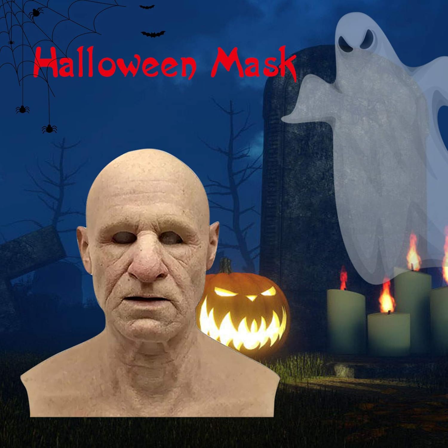Máscara de Halloween, máscara de monstruo vampiro, máscara facial espeluznante de Halloween, máscara de látex de anciano, disfraz de fiesta de