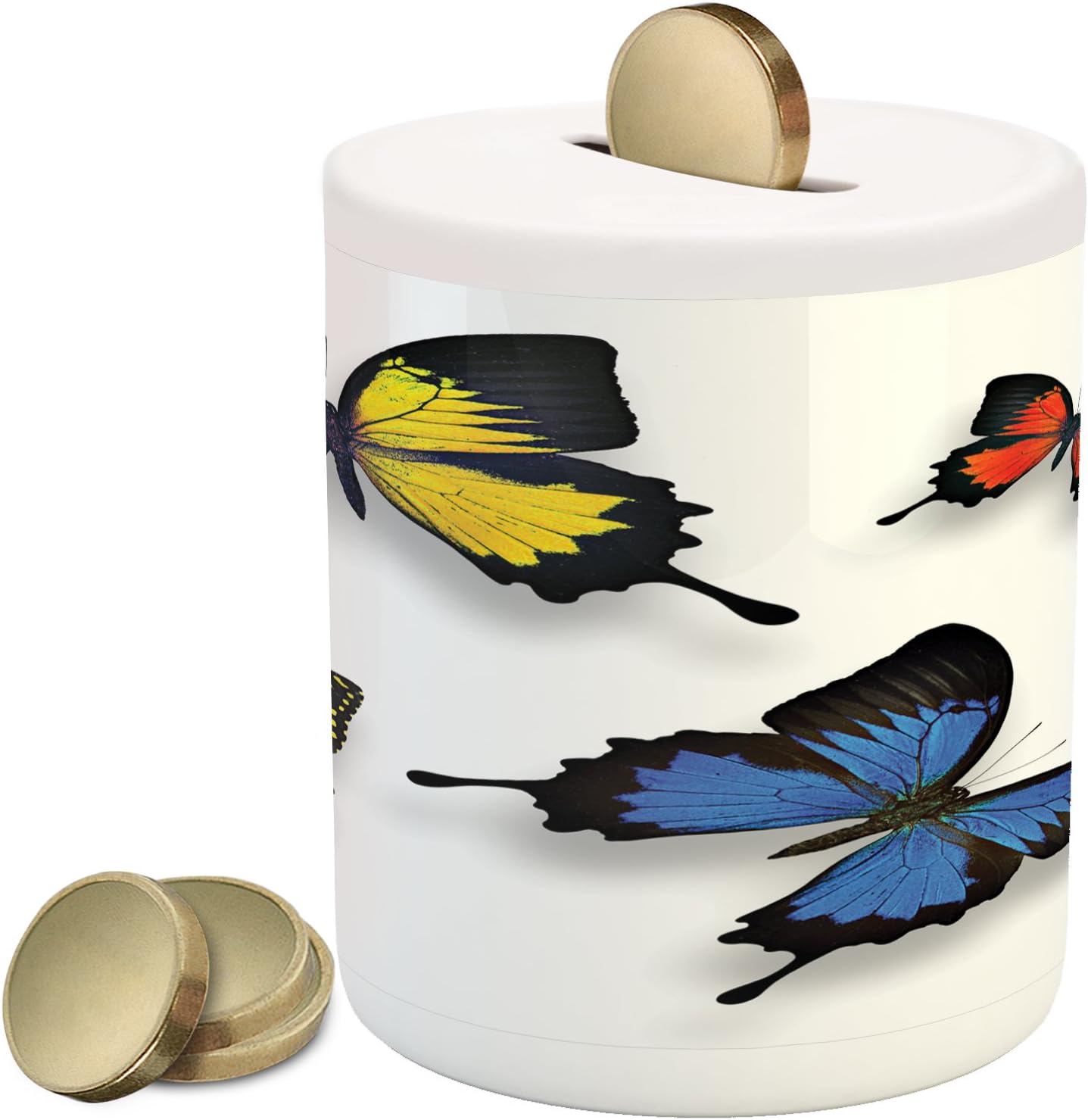 Ambesonne Alcancía de mariposas, varios patrones de mariposas coloridas y polillas con alas temáticas de gracia de la naturaleza, caja de dinero de
