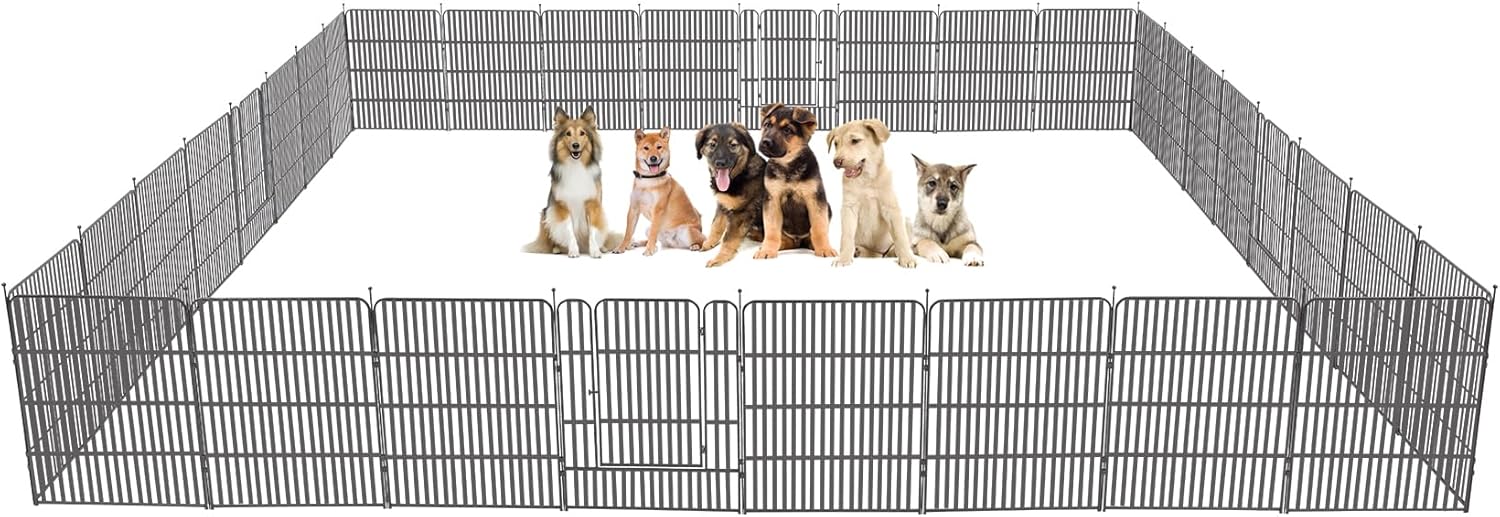 Corralito de metal para perros de 32 paneles de 24 pulgadas de altura, corral de ejercicio con 4 puertas para perros pequeñosmedianosmedianos, patio