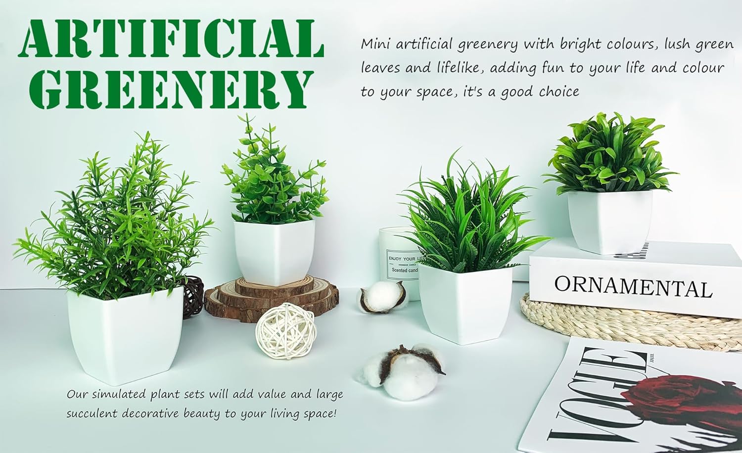 4 paquetes de plantas falsas pequeñas, plantas artificiales blancas en maceta para decoración del hogar, baño, sala de estar, mesa, escritorio,