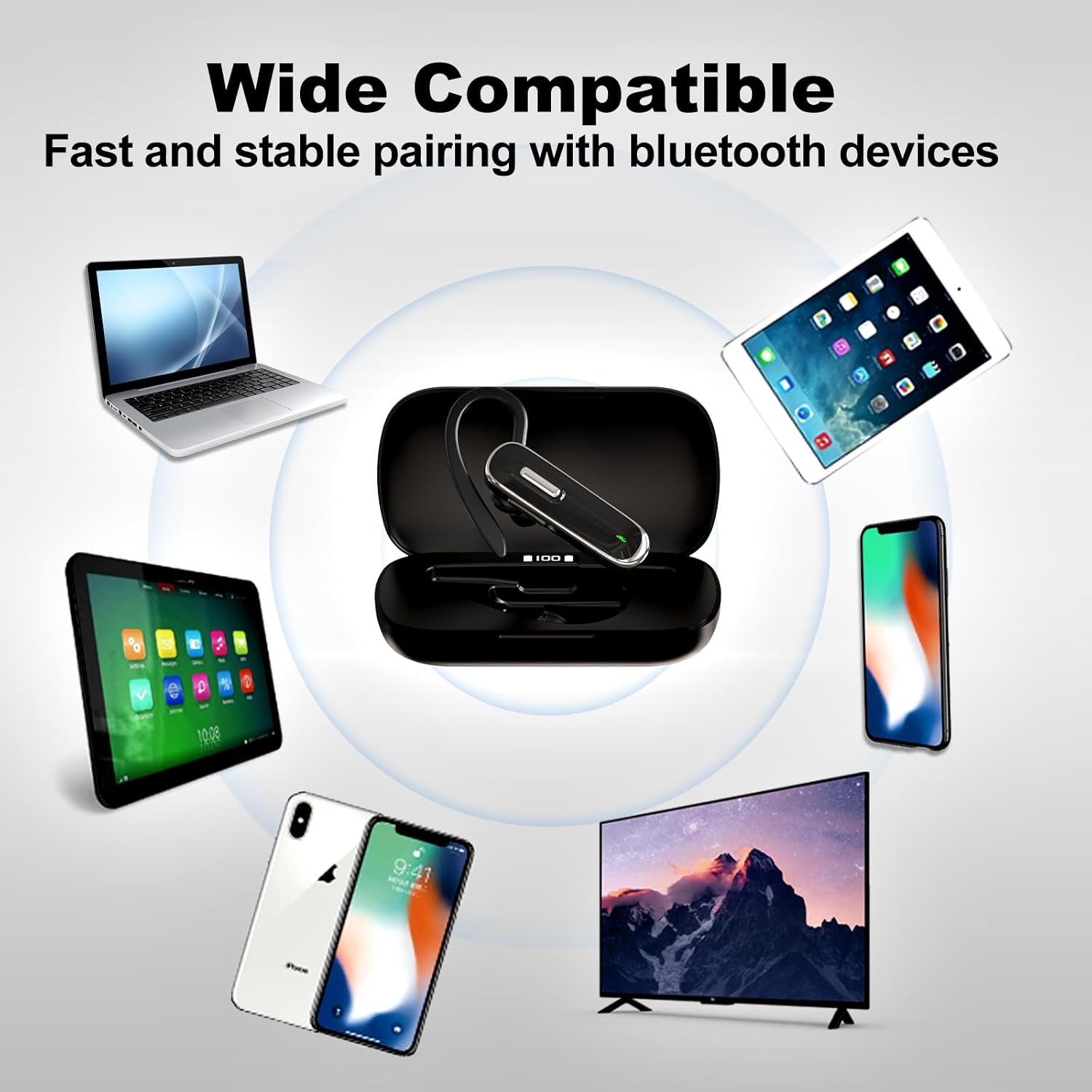 DTALL Auriculares Bluetooth, V5.1 Auriculares inalámbricos ultraligeros para teléfonos celulares con pantalla de batería, estuche de carga de 96