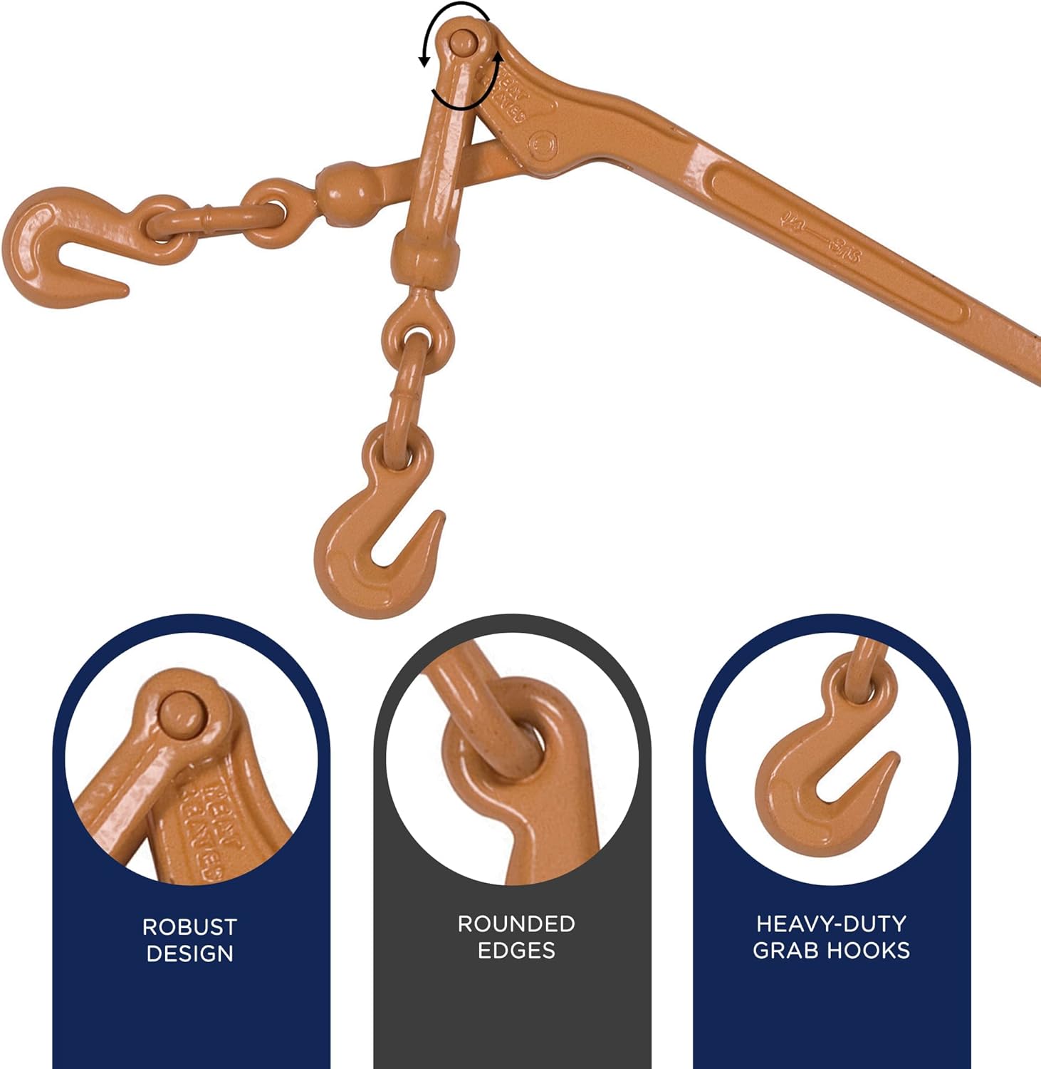 Ben-Mor Chain Binder with Swivel Hooks  Flatbed Load Securement Tie Down Binders for G30 Tiedown Chains – Ratchet Load Binder for Trucks, Trailers