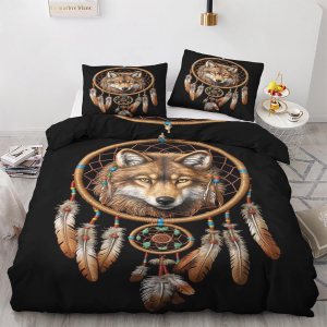 Funda de edredón de atrapasueños de lobo tamaño matrimonial  Juego de ropa de cama de nativos americanos  3 piezas  Funda de edredón con patrón de Funda de edredón de atrapasueños de lobo tamaño matrimonial  Juego de ropa de cama de nativos americanos  3 piezas  Funda de edredón con patrón de