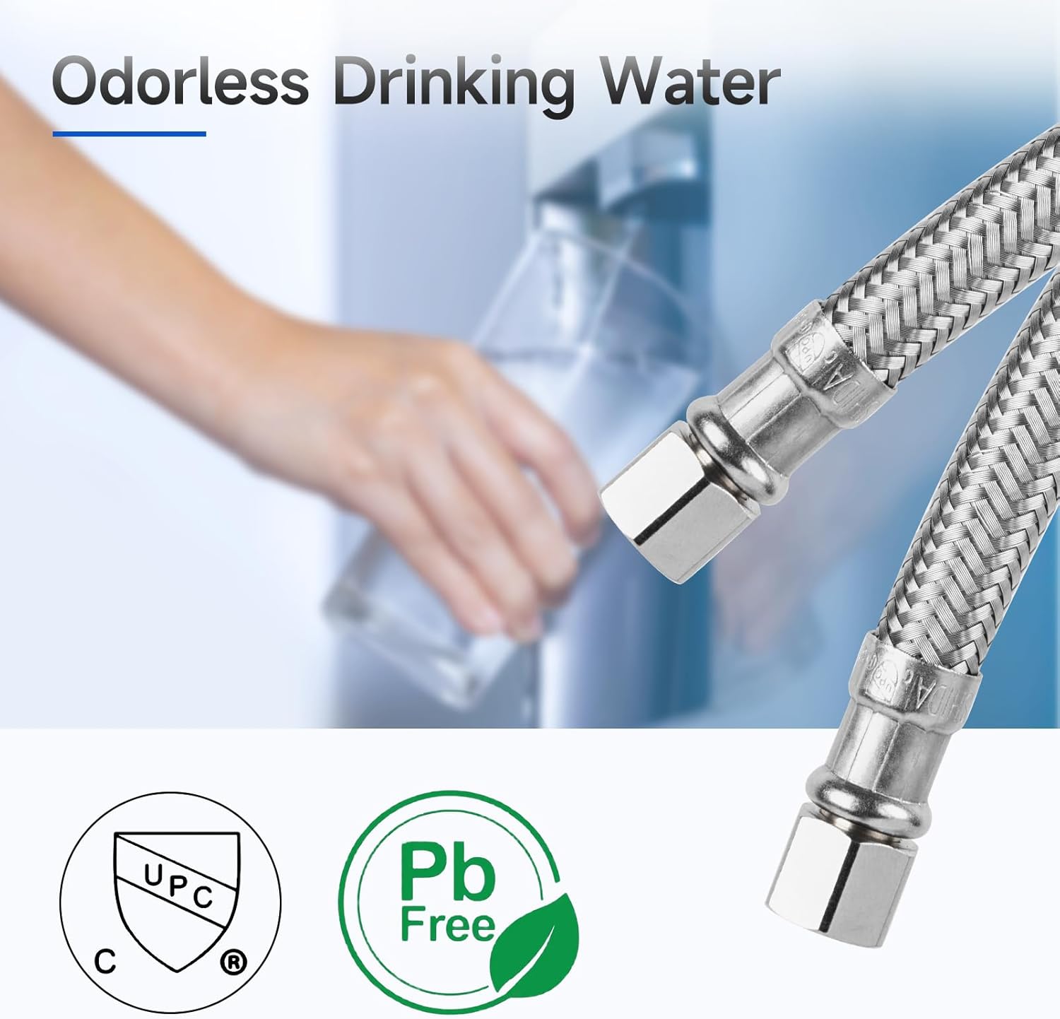 JUWO Línea de agua para refrigerador de 18 pies, conector de manguera de acero inoxidable de compresión de 14 pulgadas, para residencias de tamaño