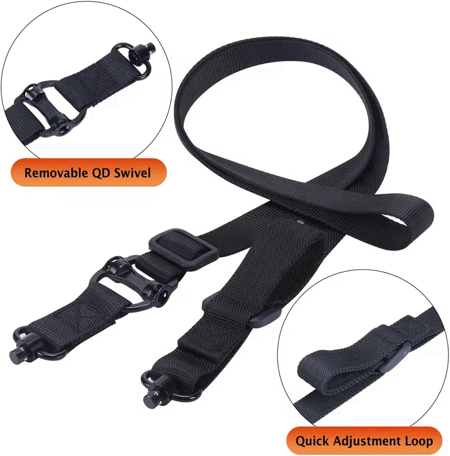 Eslinga de dos puntos y tradicional de 2 puntos de ajuste rápido con QD Sling Swivel para Caza Negro