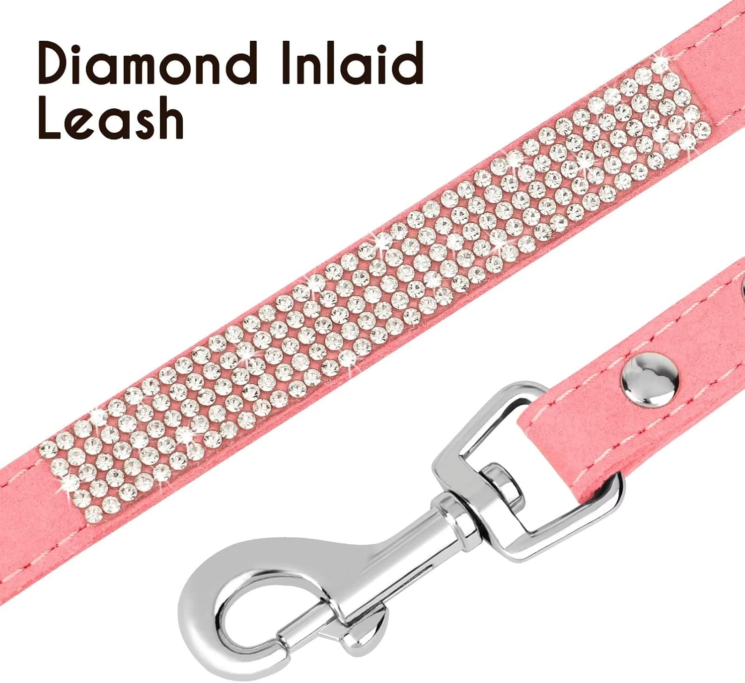 Beirui Bling – Juego de collar y correa para perro con diamantes de imitación, collares de piel de ante suave y brillante para perros con flores,