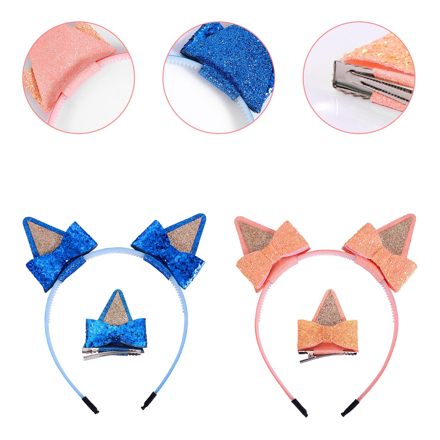 Juego de 4 pares de pinzas para el pelo de orejas de perro y 2 diademas con purpurina, lazos para el pelo con lazo, lindos accesorios para el