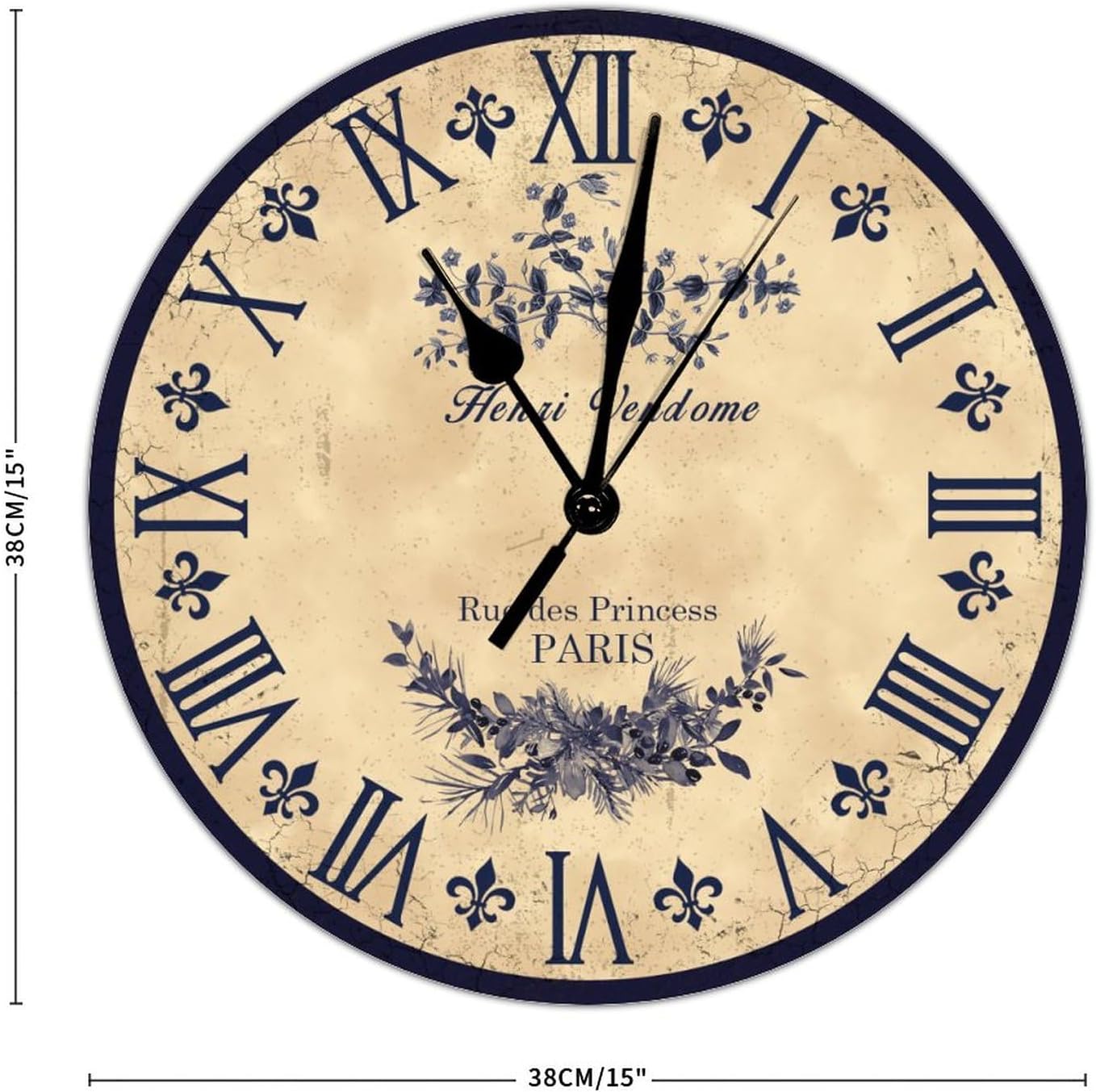 Brown Toile – Reloj de pared para sala de estar, reloj de pared silencioso con pilas, reloj de pared silencioso de 15 pulgadas, reloj de madera