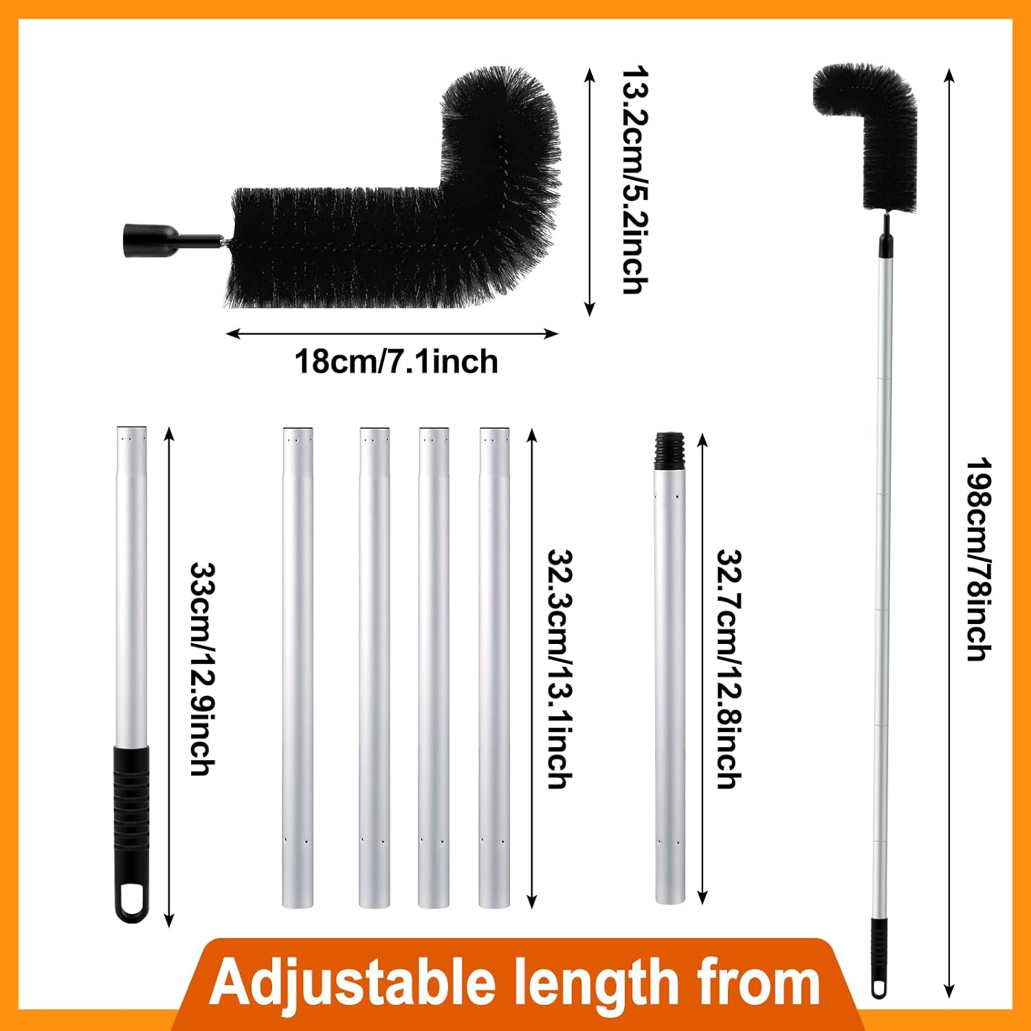 Layhit Cepillo de limpieza de canalones, herramienta de limpieza extensible con 6 piezas de barra de extensión de aluminio, herramientas de limpieza