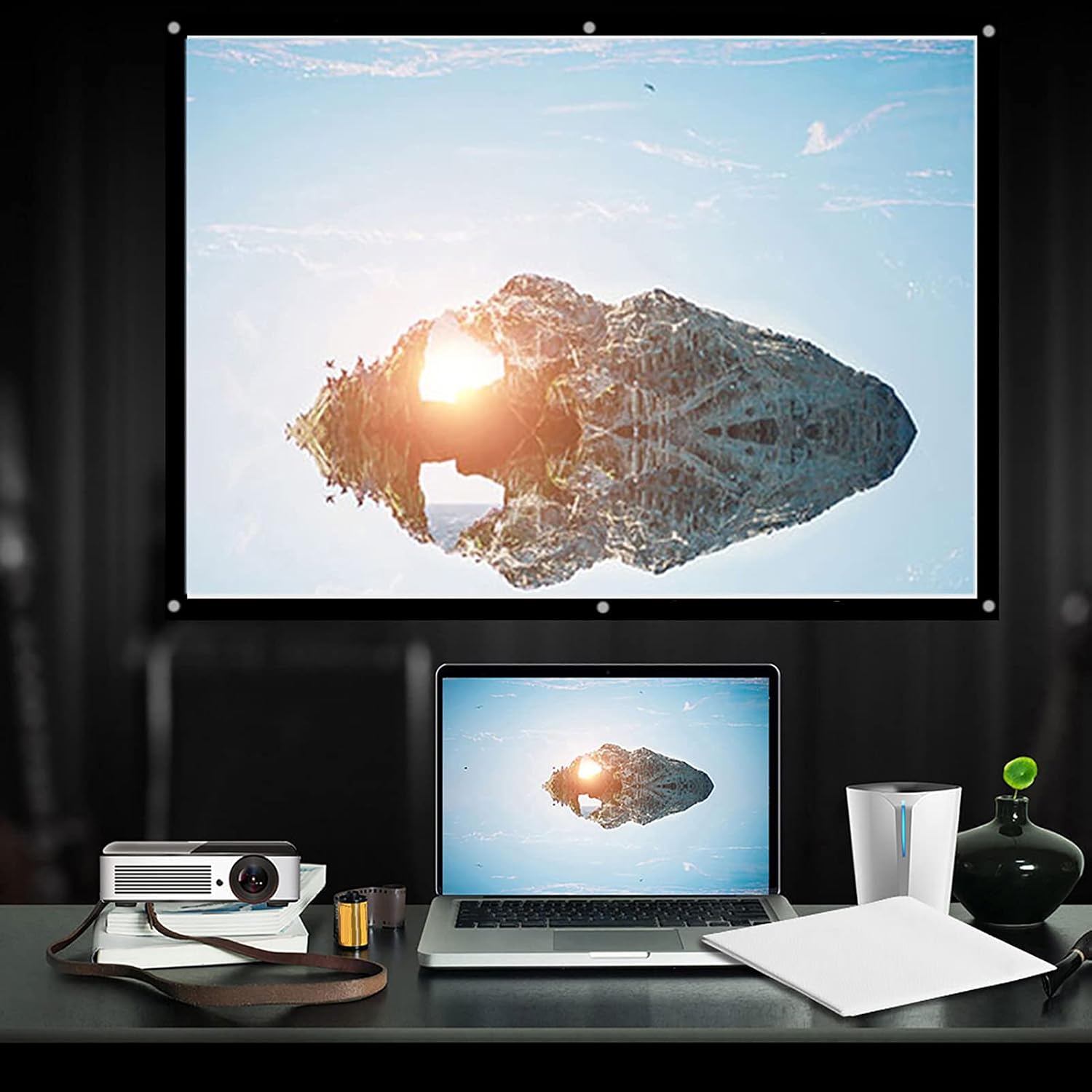 Pantalla de proyección 43, pantalla de proyección plegable, pantalla de proyector blanca no desaceleradora para películas de campamento al aire