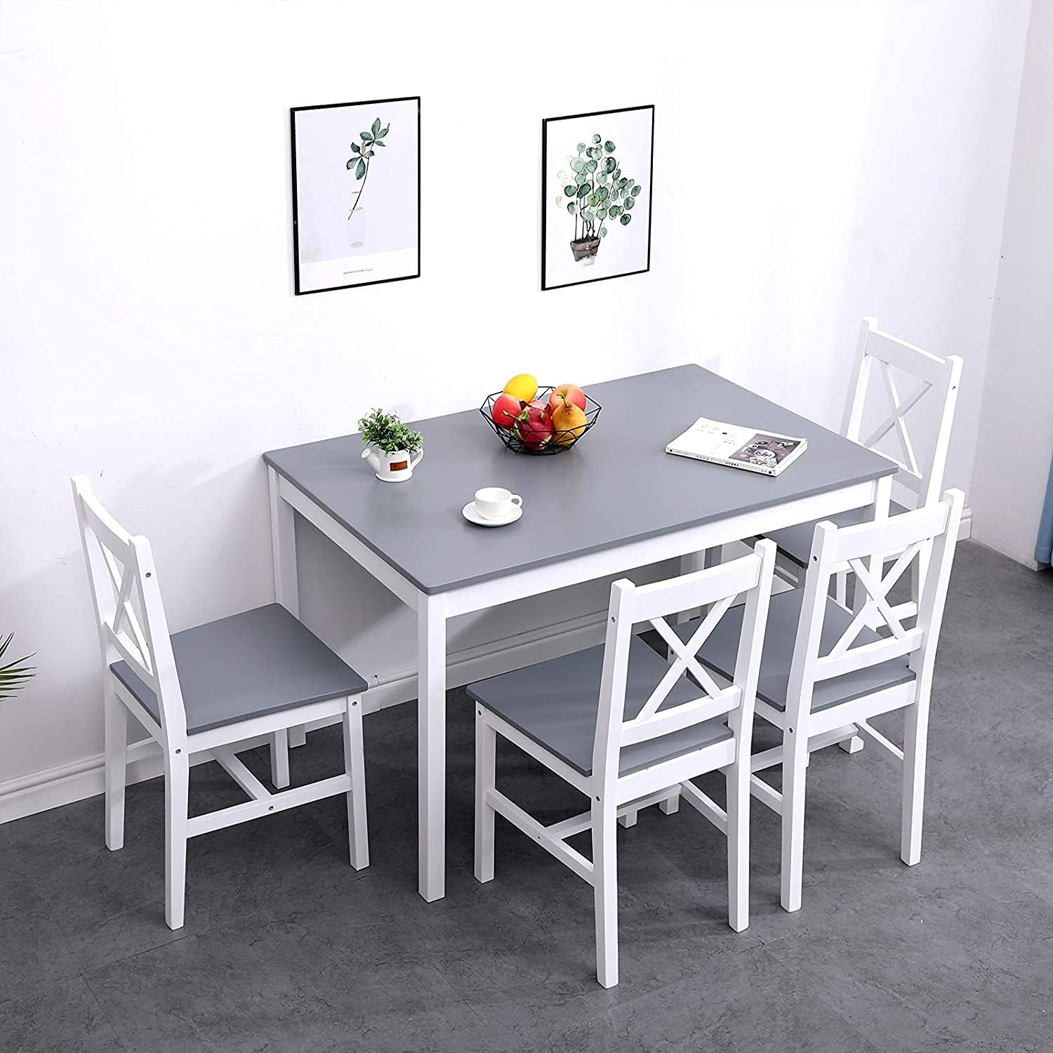 DlandHome Juego de mesa de comedor para 4, juego de mesa de comedor de 5 piezas con 4 sillas para cocina, elegantes juegos de cocina de madera para